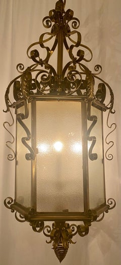 Antique English Solid Brass Gas-Light Era Lantern, circa 1890