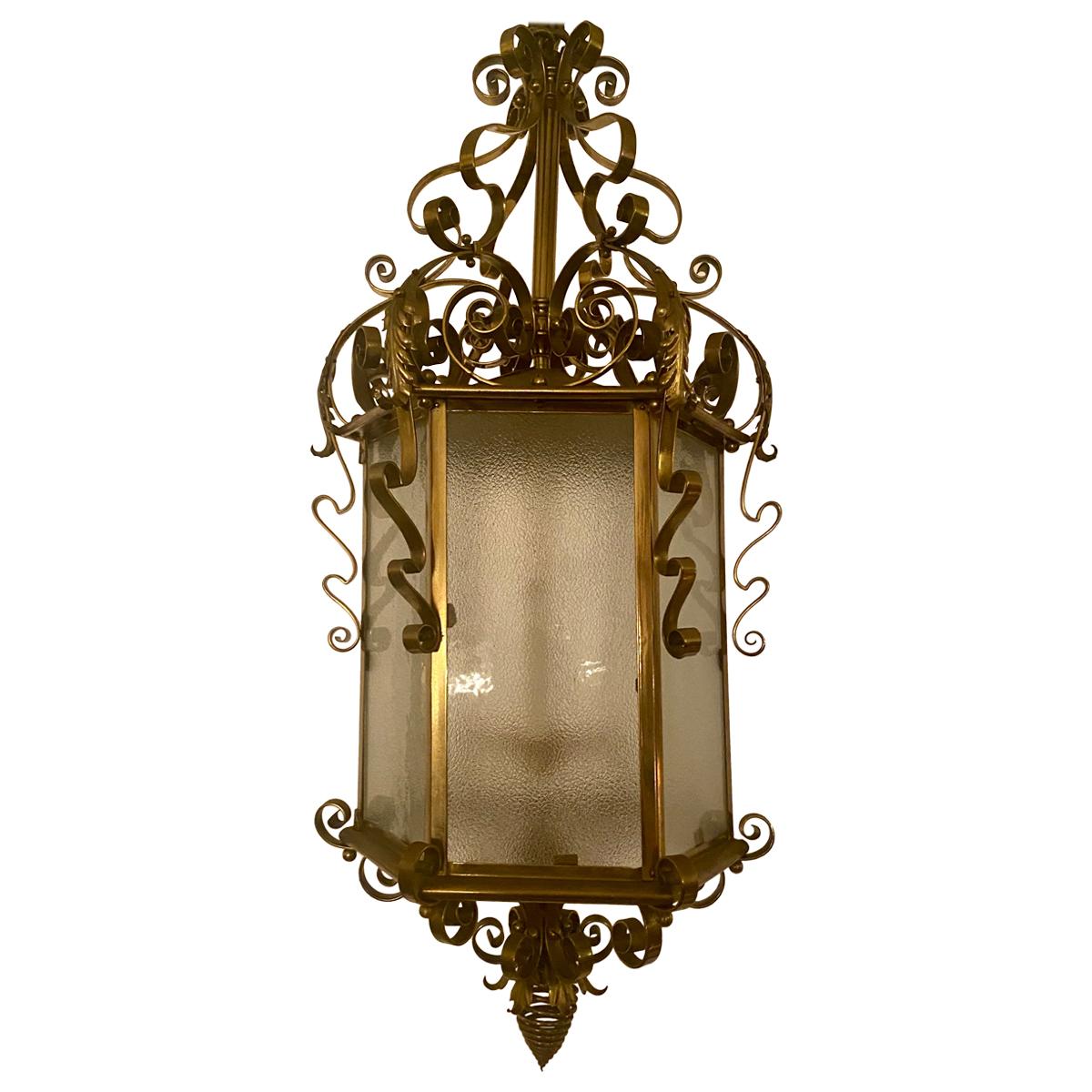 Antique English Solid Brass Gas-Light Era Lantern, circa 1890 For Sale