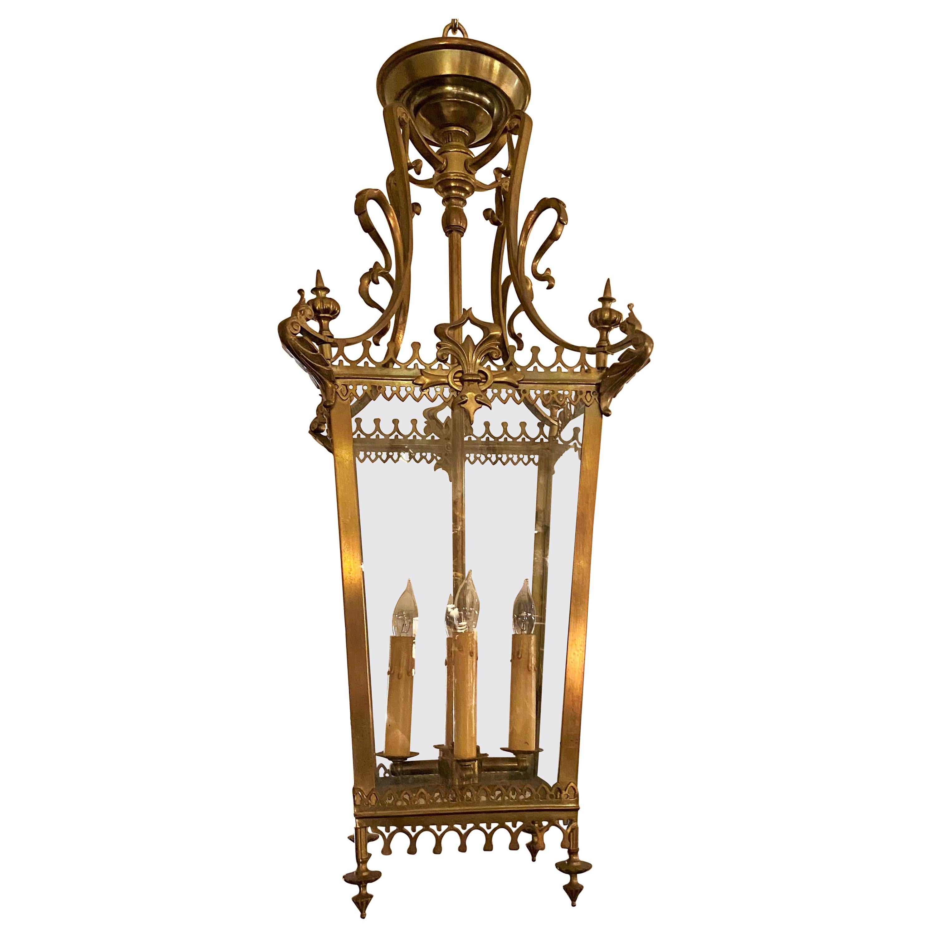 Antique English Solid Brass Hall Light, circa 1880-1890 For Sale