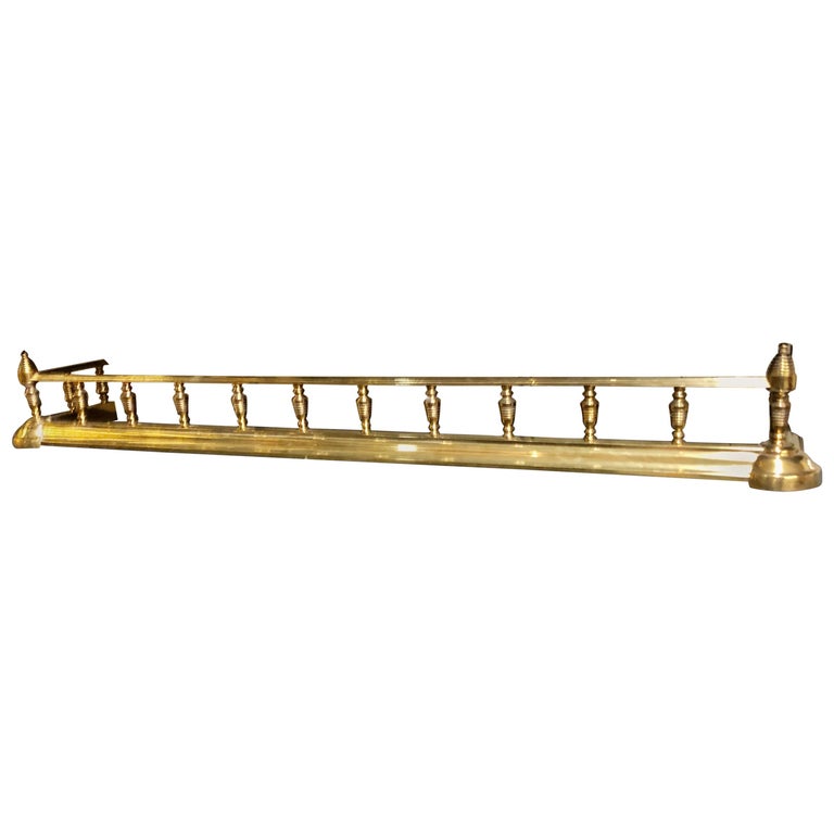 Antique English Solid Brass Reeded Bobbin Rail Type Fireplace