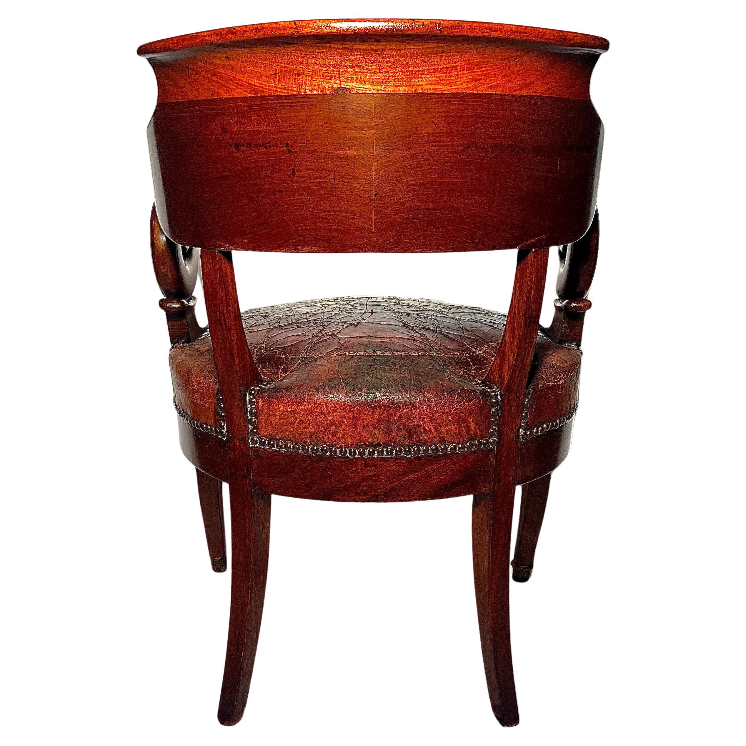 19th Century Antique English Solid Mahogany and Leather Desk Chair, Circa 1820. For Sale