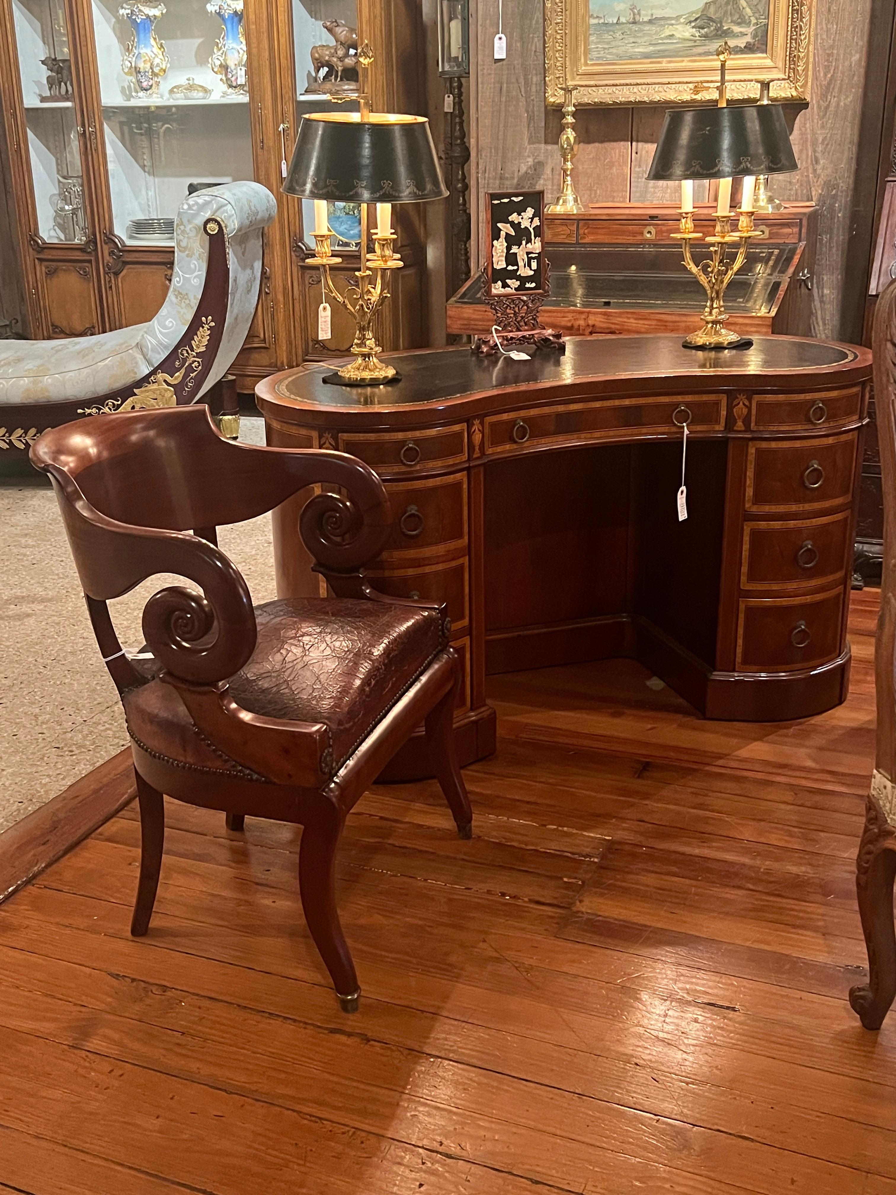 Antique English Solid Mahogany and Leather Desk Chair, Circa 1820. For Sale 2