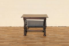 Antique English Solid Oak Barley Twist Side Table  Jacobean Revival Accent