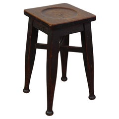 Antique English solid oak stool with a touch of art nouveau style