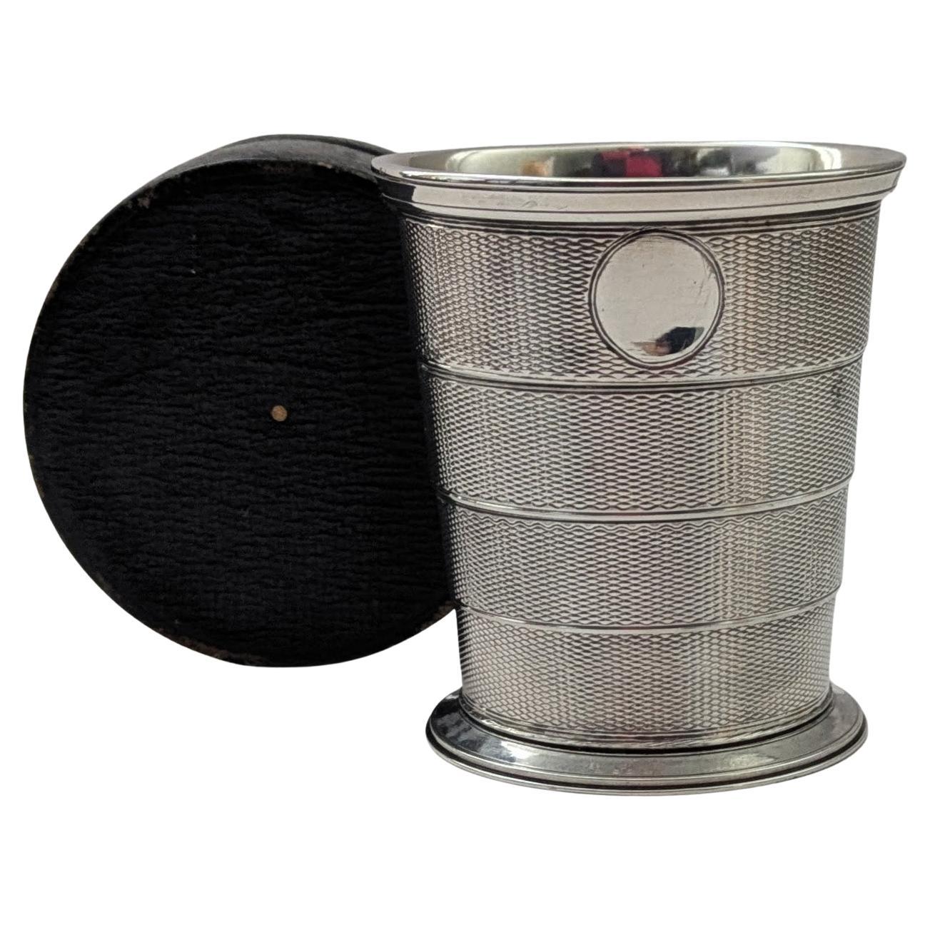 Antique English Solid / Sterling Silver Telescopic Cup / Beaker in Case - 1864 For Sale