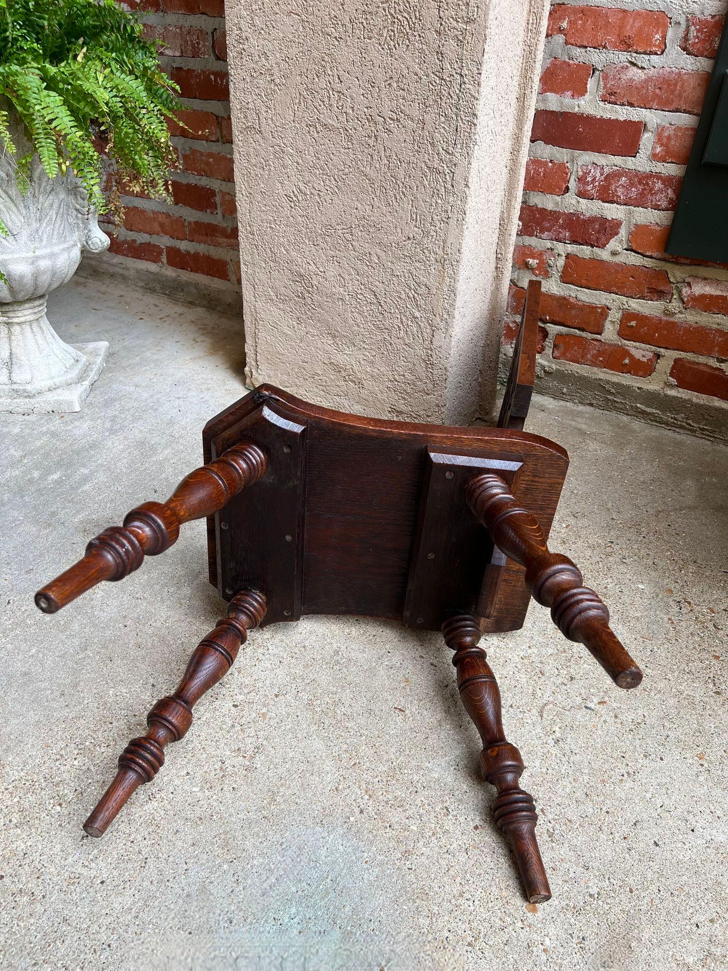 Antique English Spinning Wheel Chair Carved Oak Hall Fireplace Hearth Chair For Sale 6