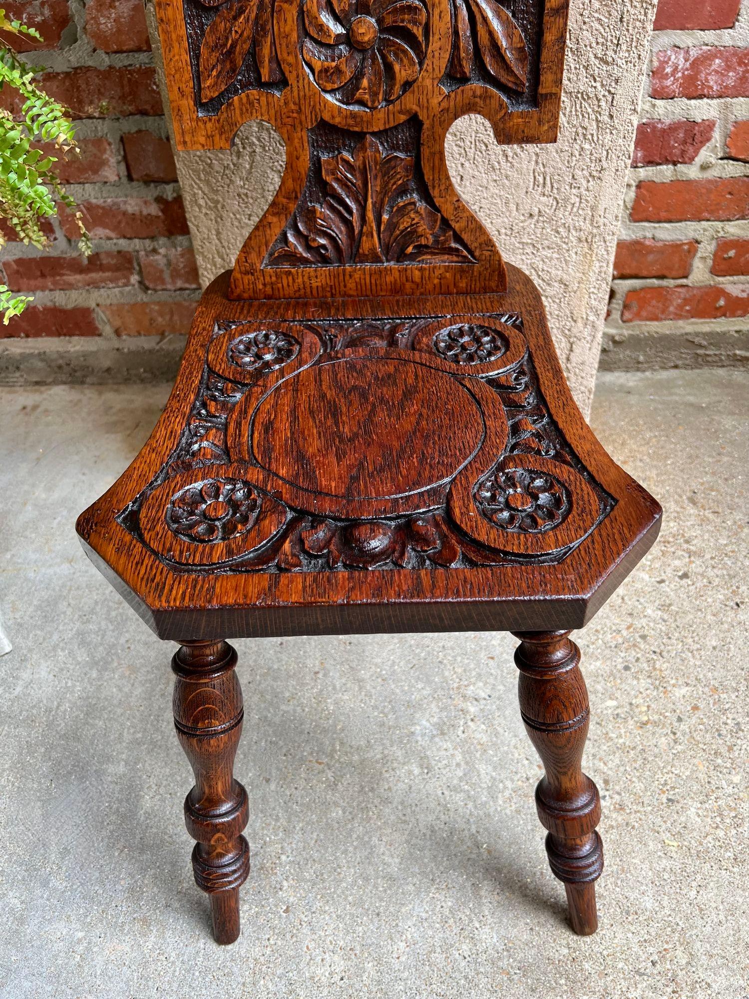 Antique English Spinning Wheel Chair Carved Oak Hall Fireplace Hearth Chair For Sale 2