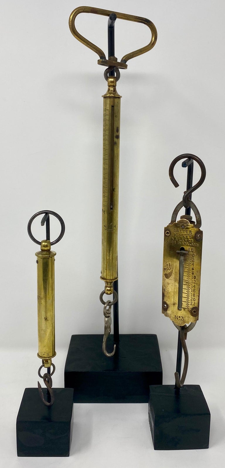 Brass Antique English Spring Balance Scale Made by Salter 100 Years Old, Custom Stand For Sale
