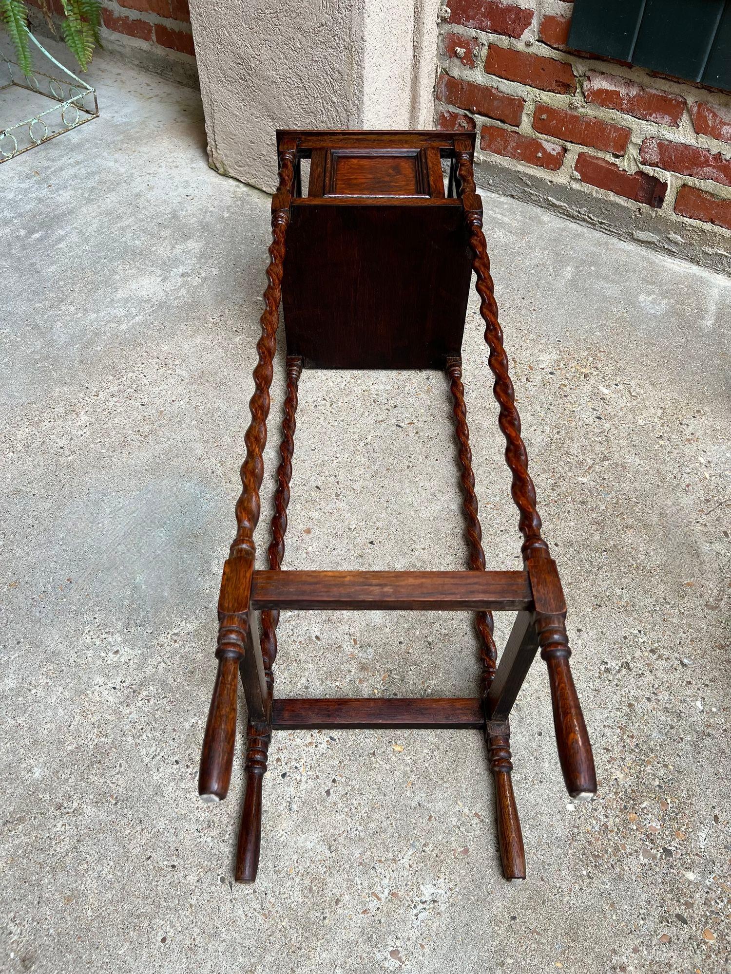 Antique English Square Plant Stand Barley Twist Tiger Oak Jardiniere Display 1