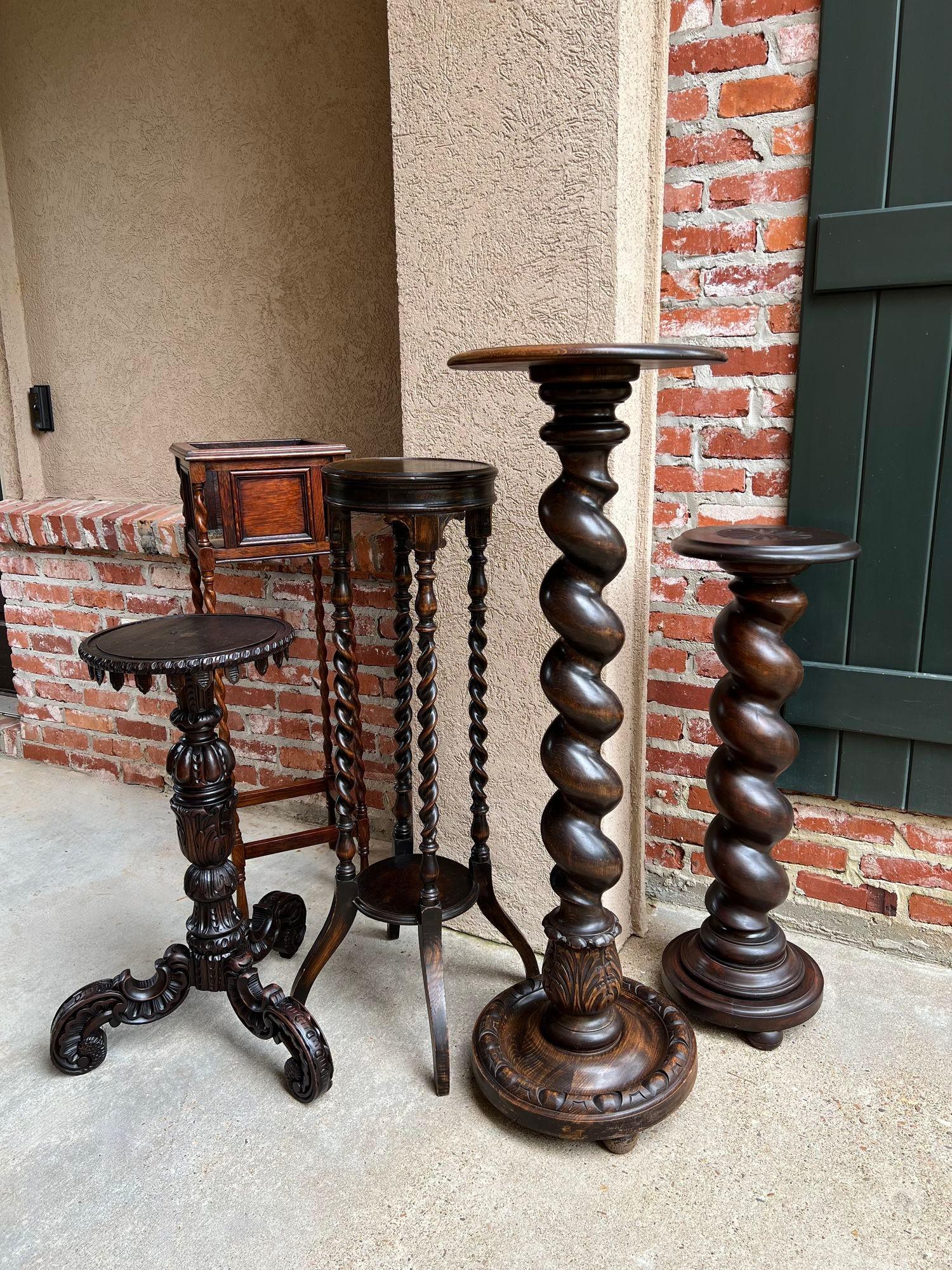 Antique English Square Plant Stand Barley Twist Tiger Oak Jardiniere Display 2