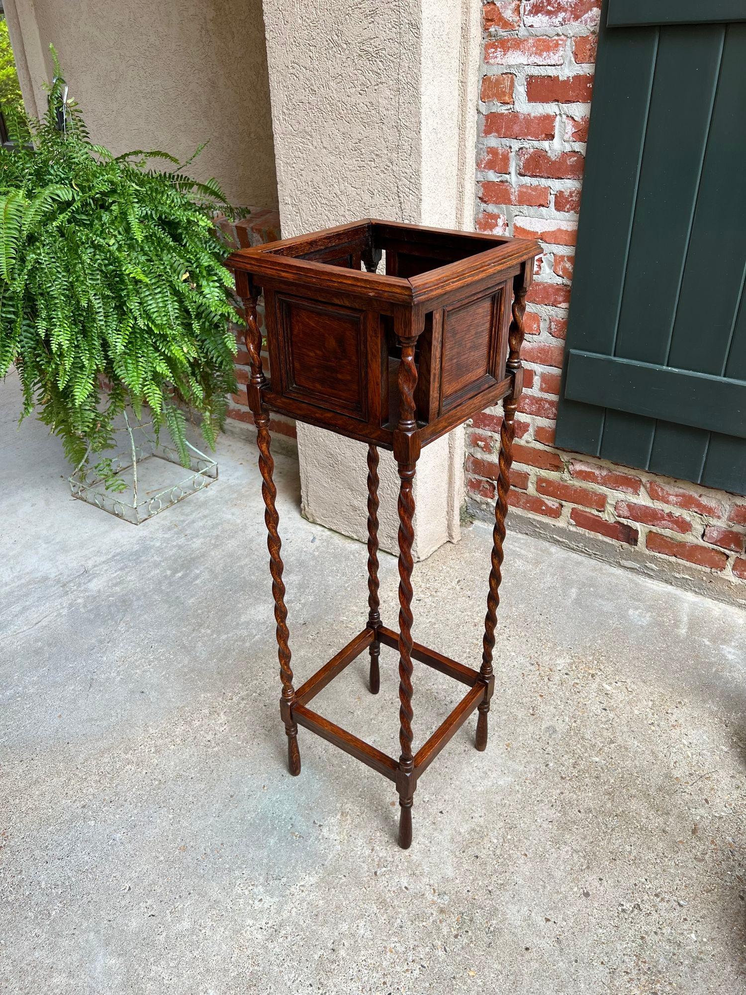 Antique English Square Plant Stand Barley Twist Tiger Oak Jardiniere Display 3