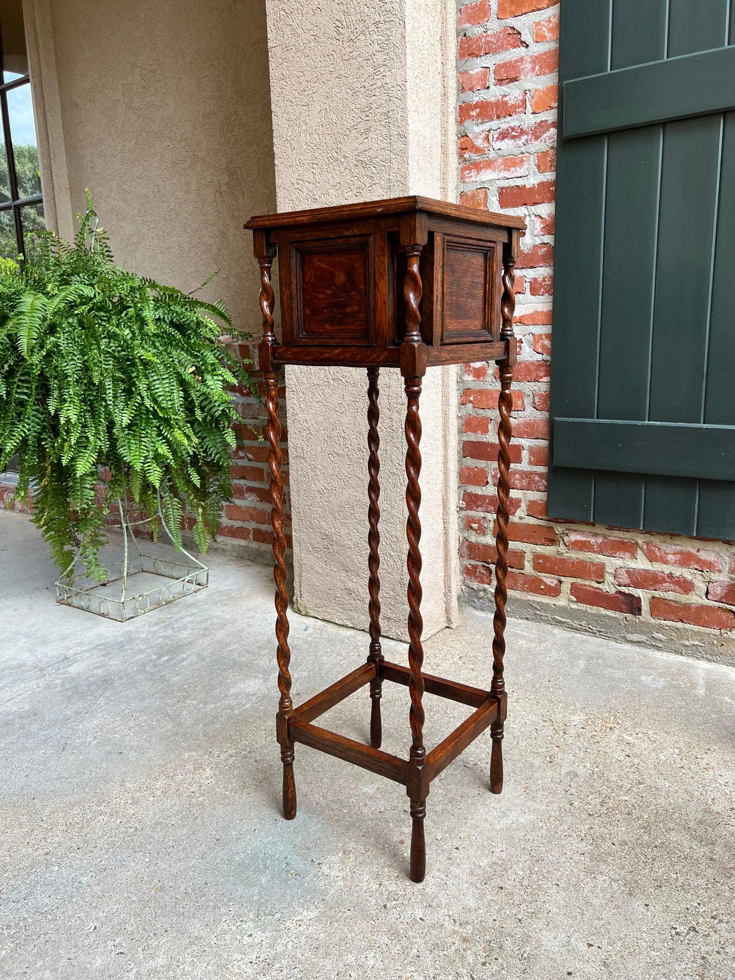 Antique English Square Plant Stand Barley Twist Tiger Oak Jardiniere Display 5