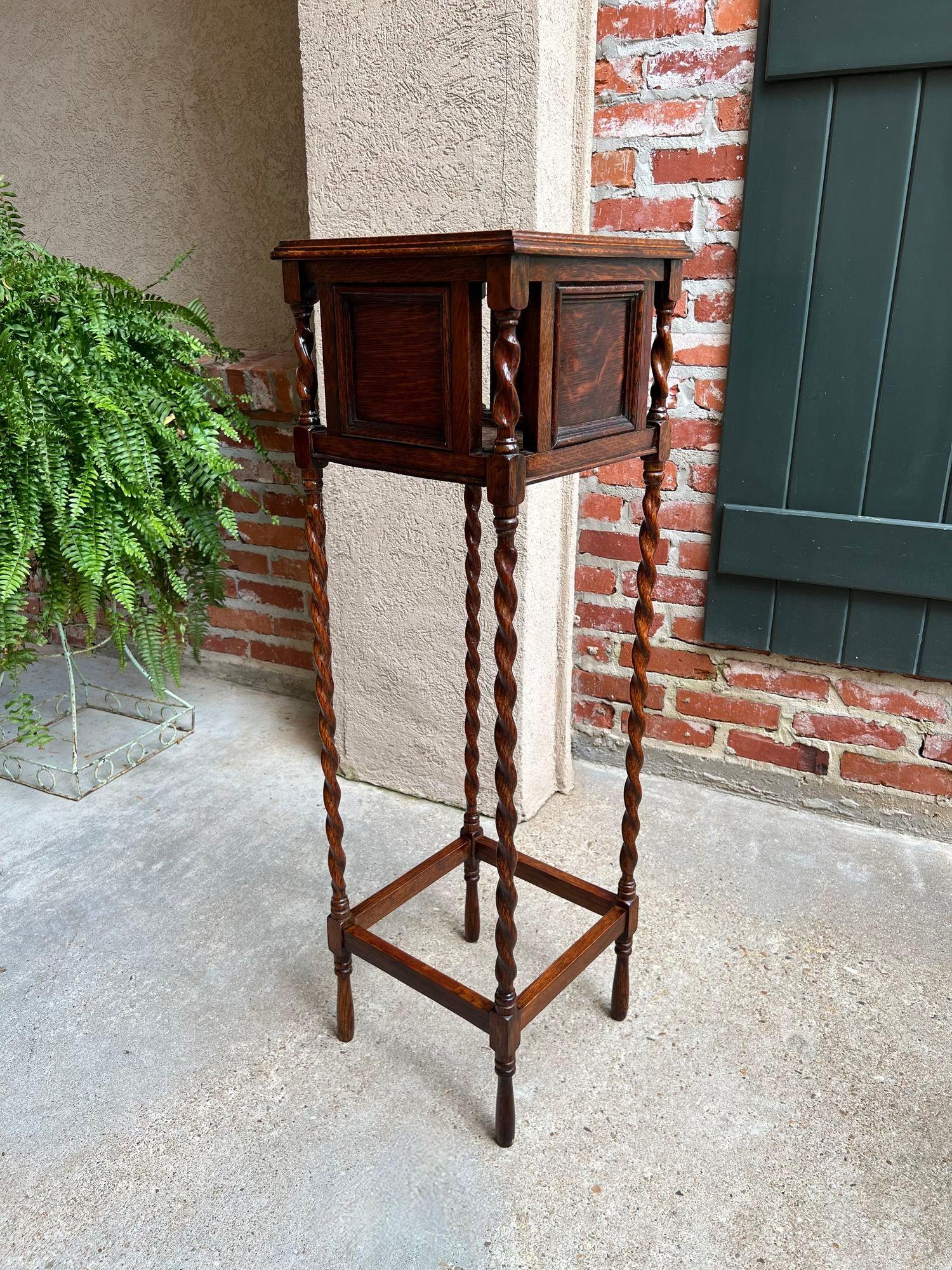 Antique English Square Plant Stand Barley Twist Tiger Oak Jardiniere Display 6