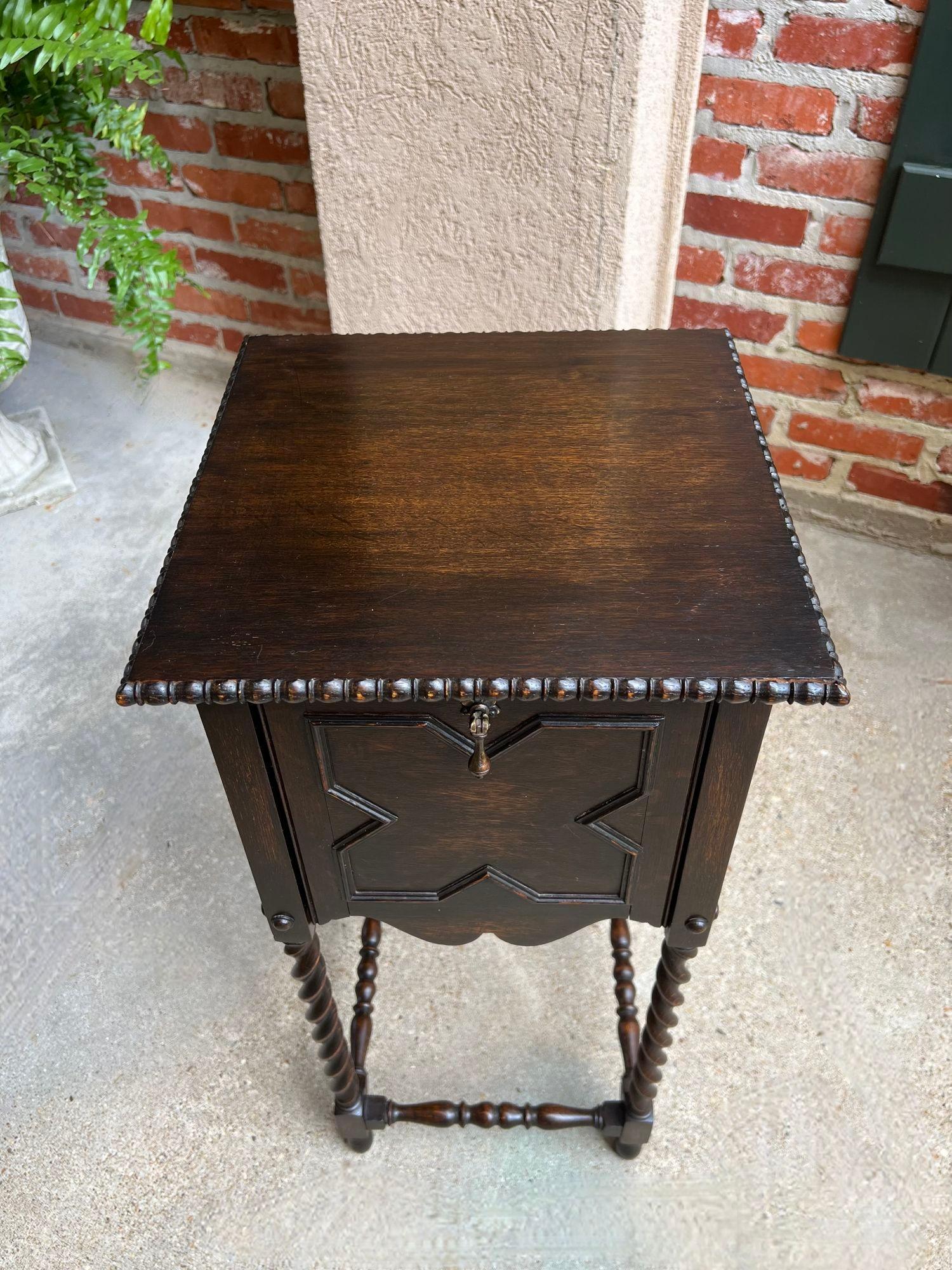 Antique English Square Table Plant Stand Jacobean BARLEY TWIST Cabinet Dark Oak 5