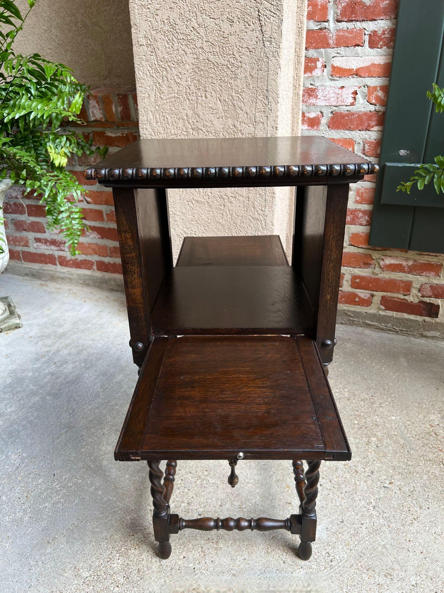 Antique English Square Table Plant Stand Jacobean BARLEY TWIST Cabinet Dark Oak 12