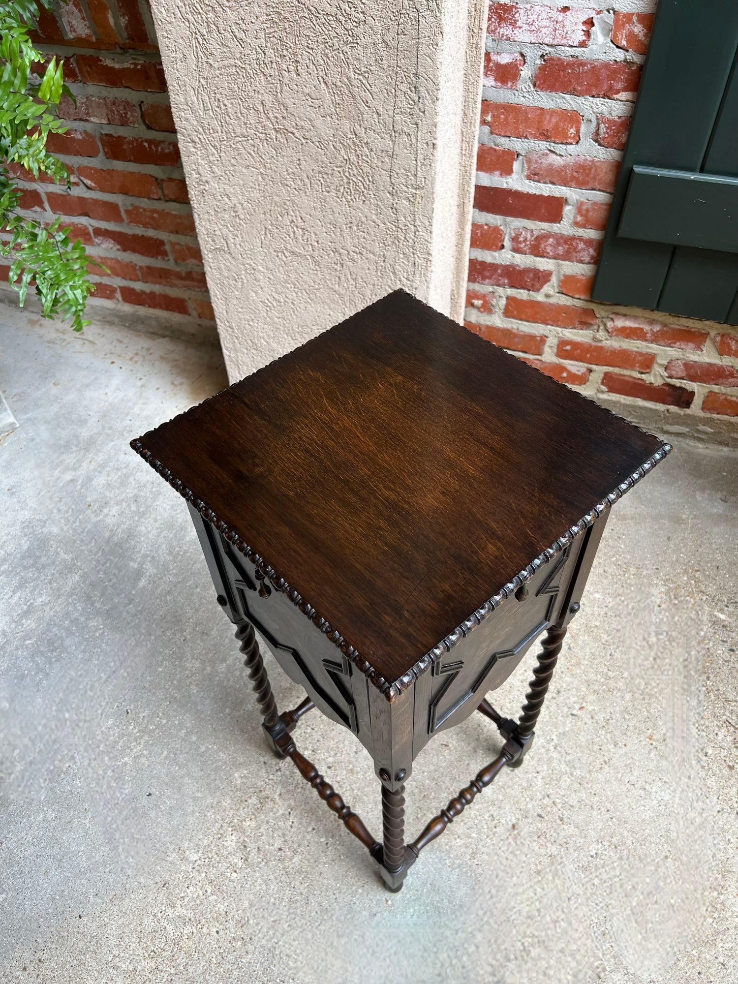 Antique English Square Table Plant Stand Jacobean BARLEY TWIST Cabinet Dark Oak 13