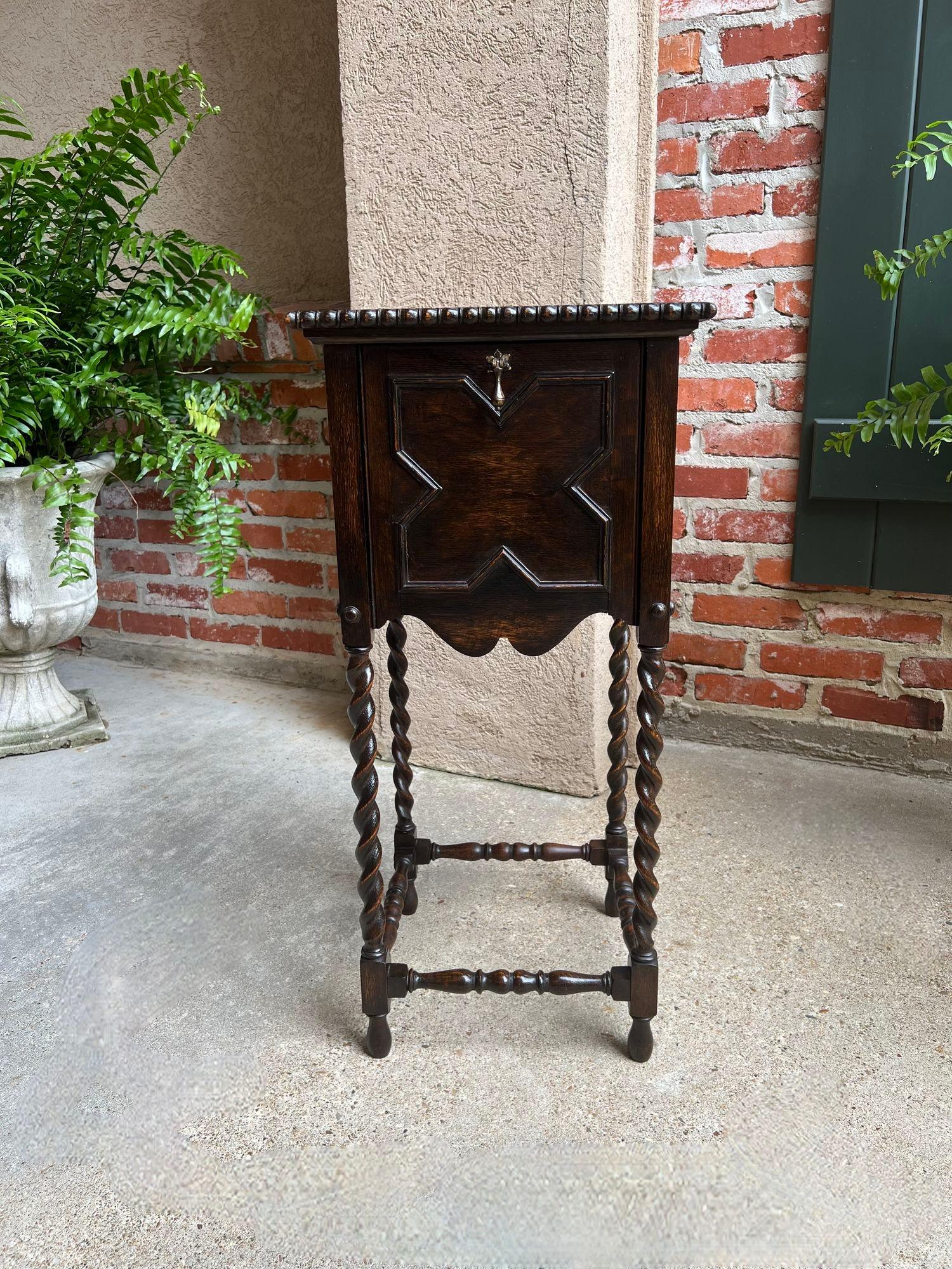 British Antique English Square Table Plant Stand Jacobean BARLEY TWIST Cabinet Dark Oak