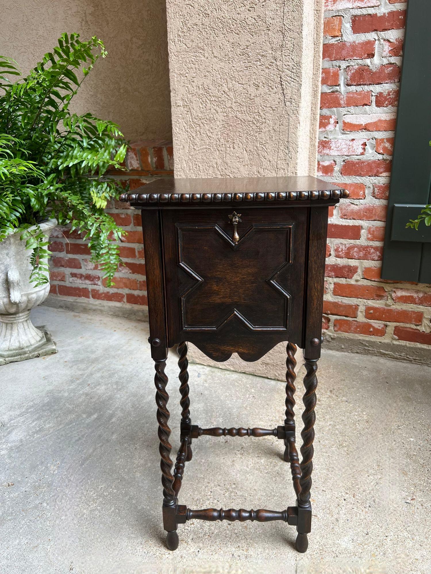 Carved Antique English Square Table Plant Stand Jacobean BARLEY TWIST Cabinet Dark Oak