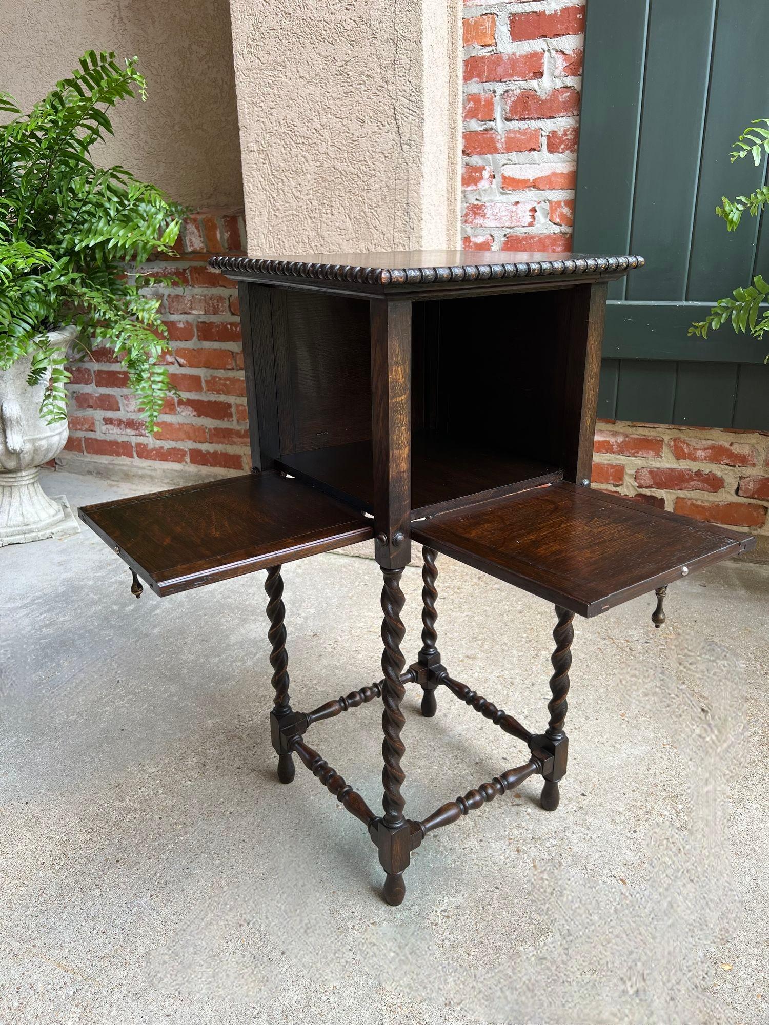 Brass Antique English Square Table Plant Stand Jacobean BARLEY TWIST Cabinet Dark Oak