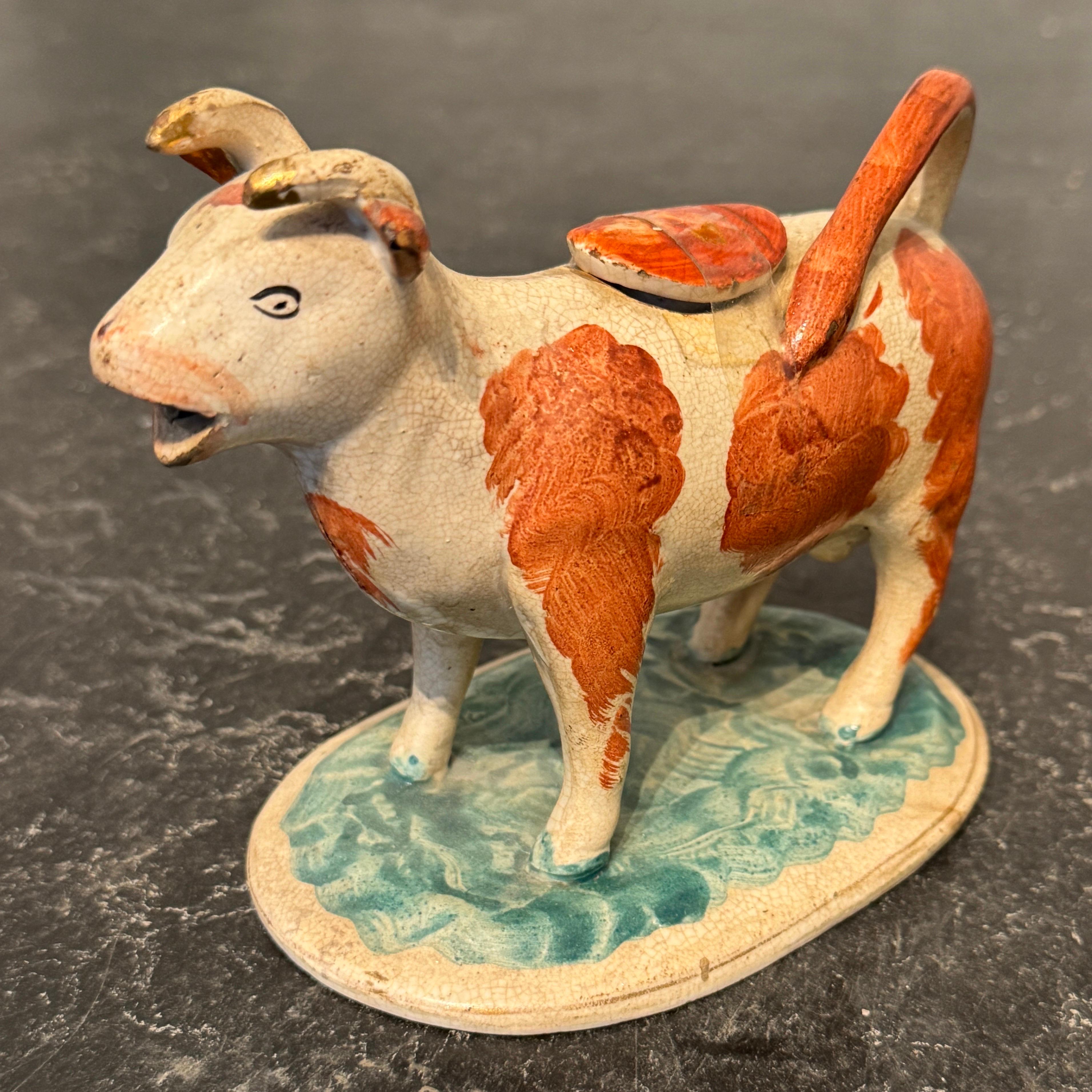 Cremera inglesa antigua de vaca y toro de Staffordshire, hacia 1840 en venta 3