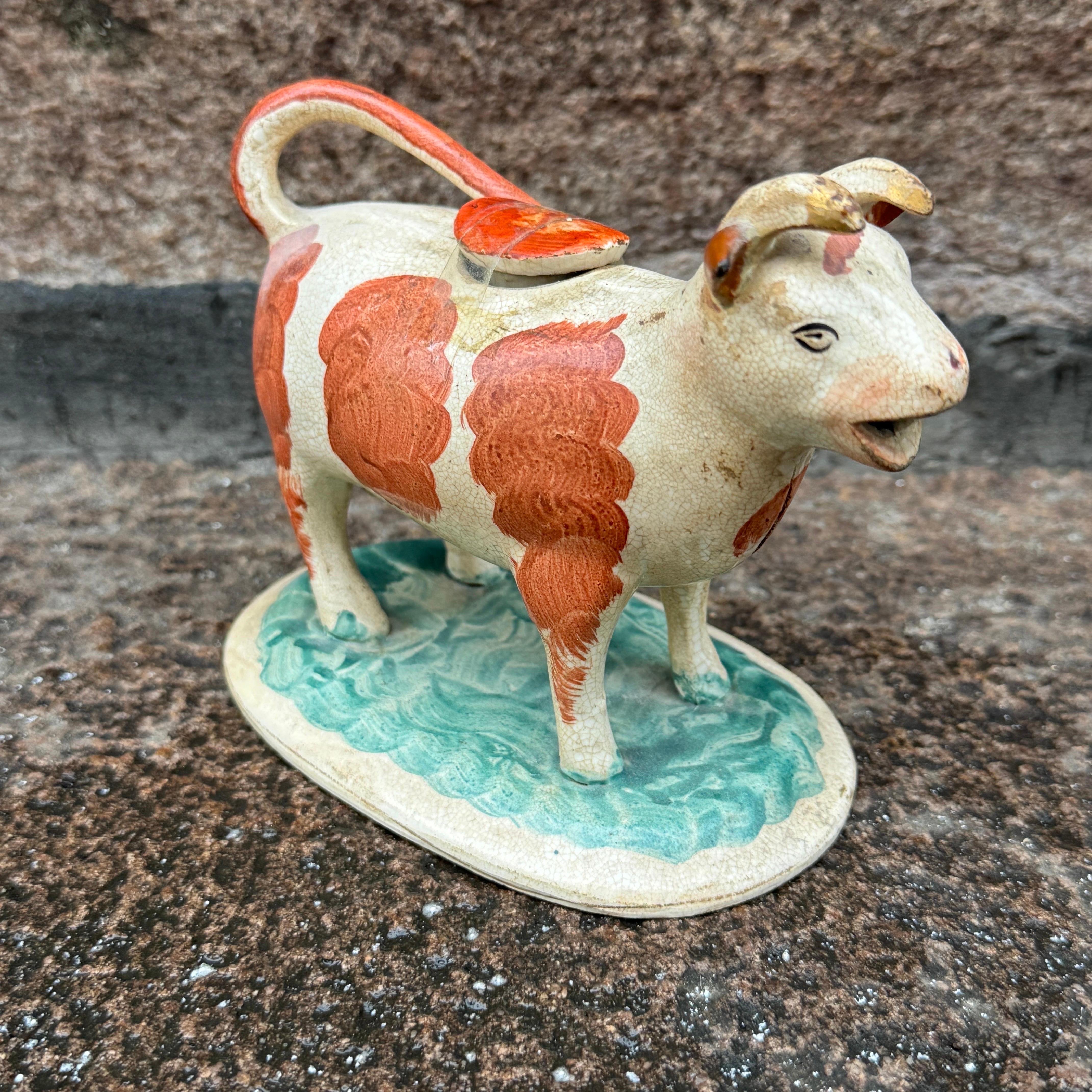 Cremera inglesa antigua de vaca y toro de Staffordshire, hacia 1840 Inglés en venta