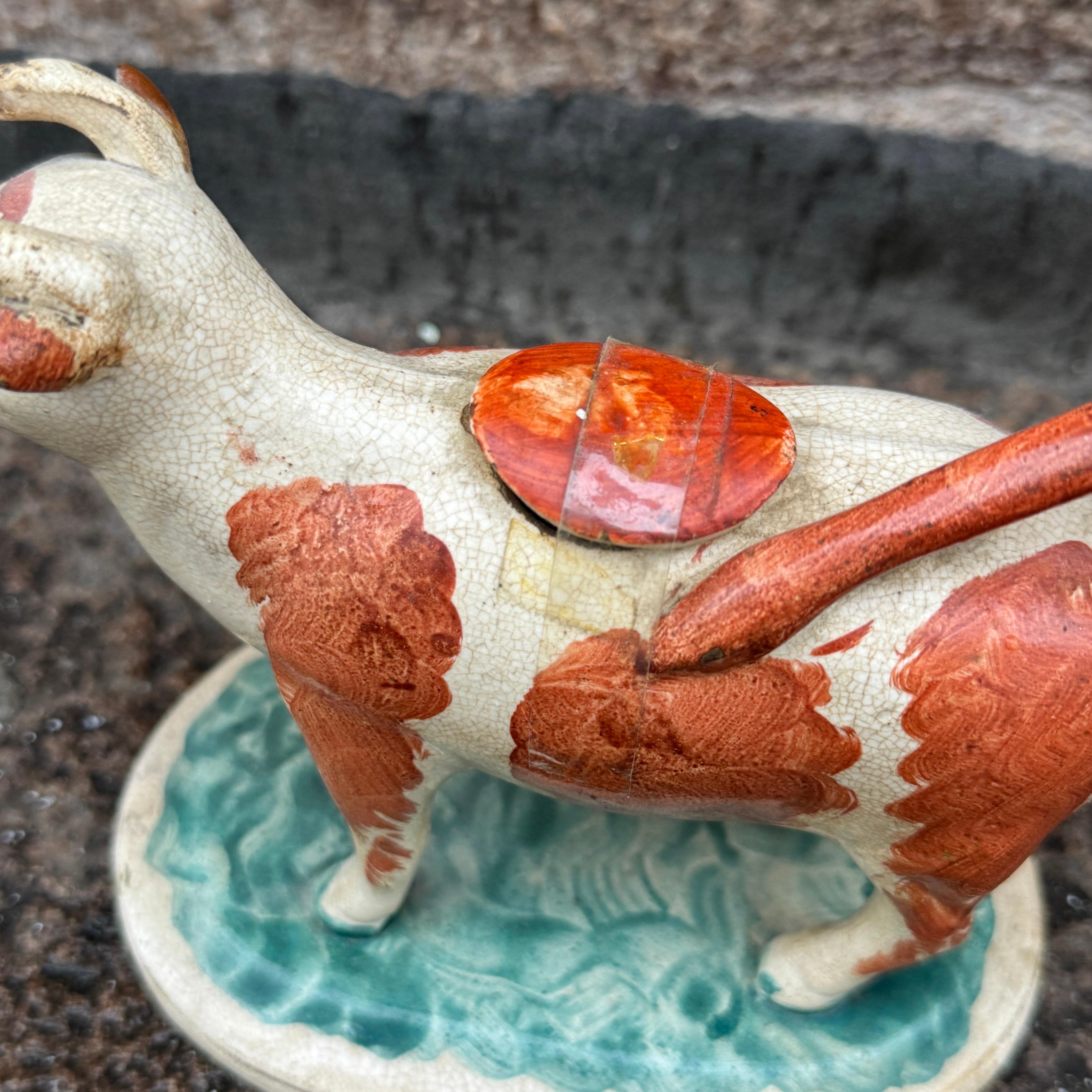 Cremera inglesa antigua de vaca y toro de Staffordshire, hacia 1840 en Bueno estado para la venta en Haddonfield, NJ