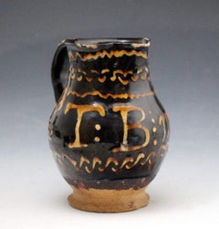 Antique English Staffordshire Earthenware Slip Decorated Pitcher Initialed, 1816