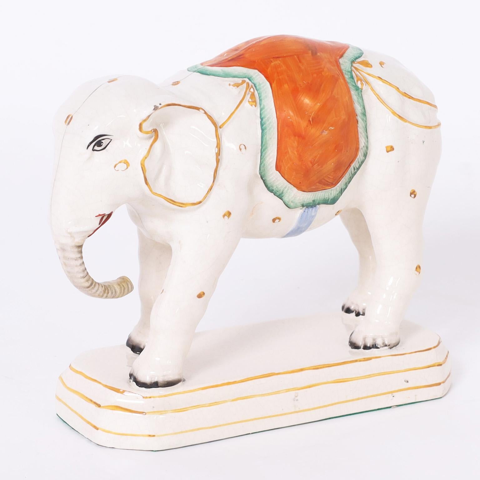 Glazed Antique English Staffordshire Elephant