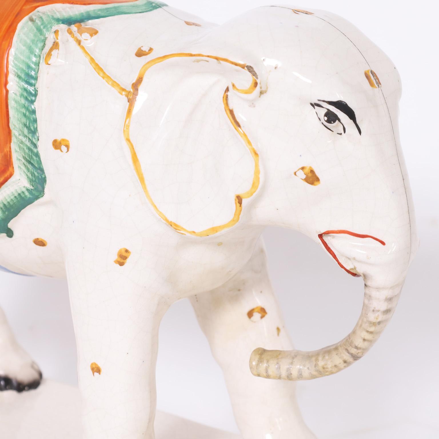 Antique English Staffordshire Elephant In Good Condition In Palm Beach, FL