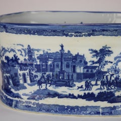 Antique English Staffordshire Flow Blue Pottery Double Handled Basin C1860