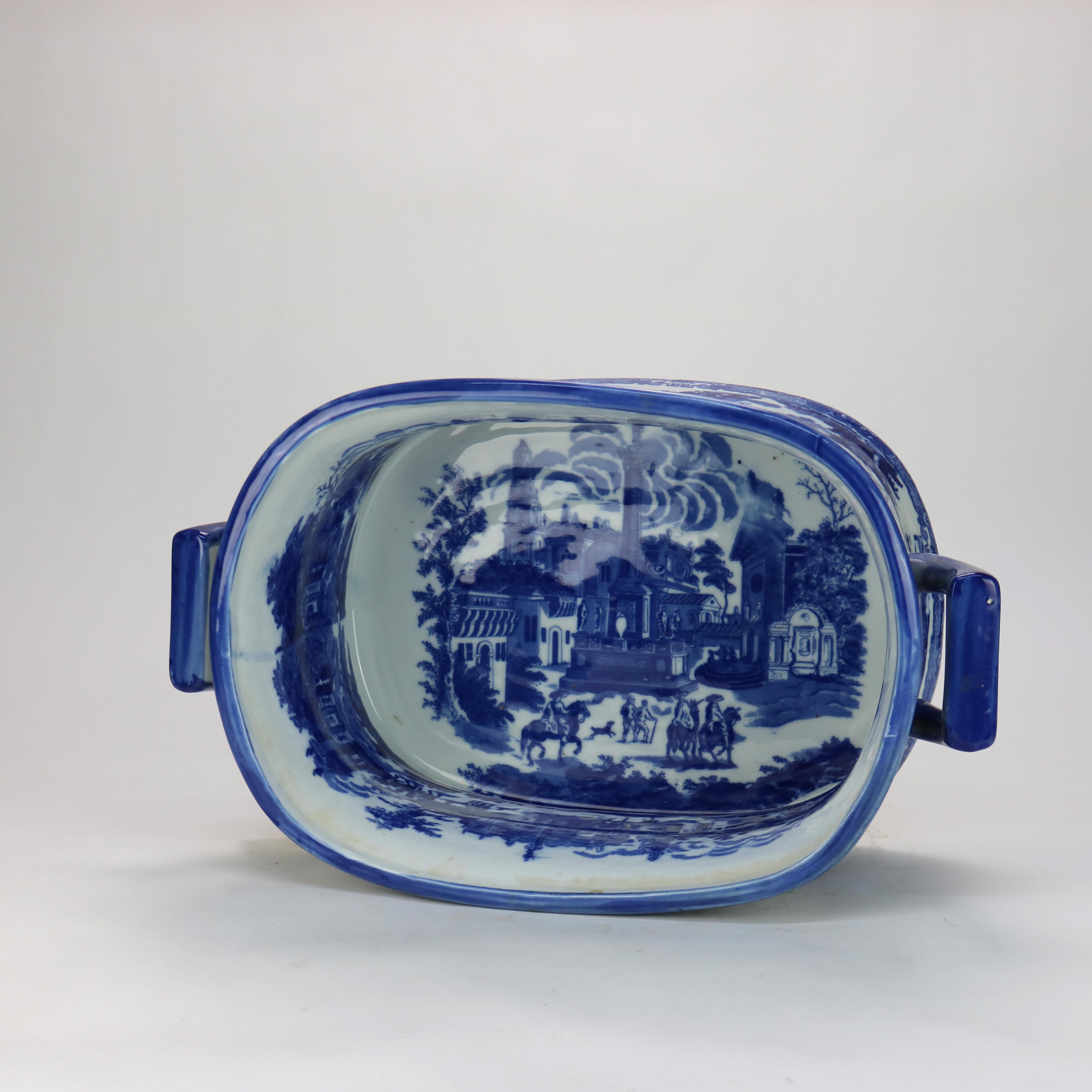 Antique English Staffordshire Flow Blue Pottery Double Handled Basin C1860 2