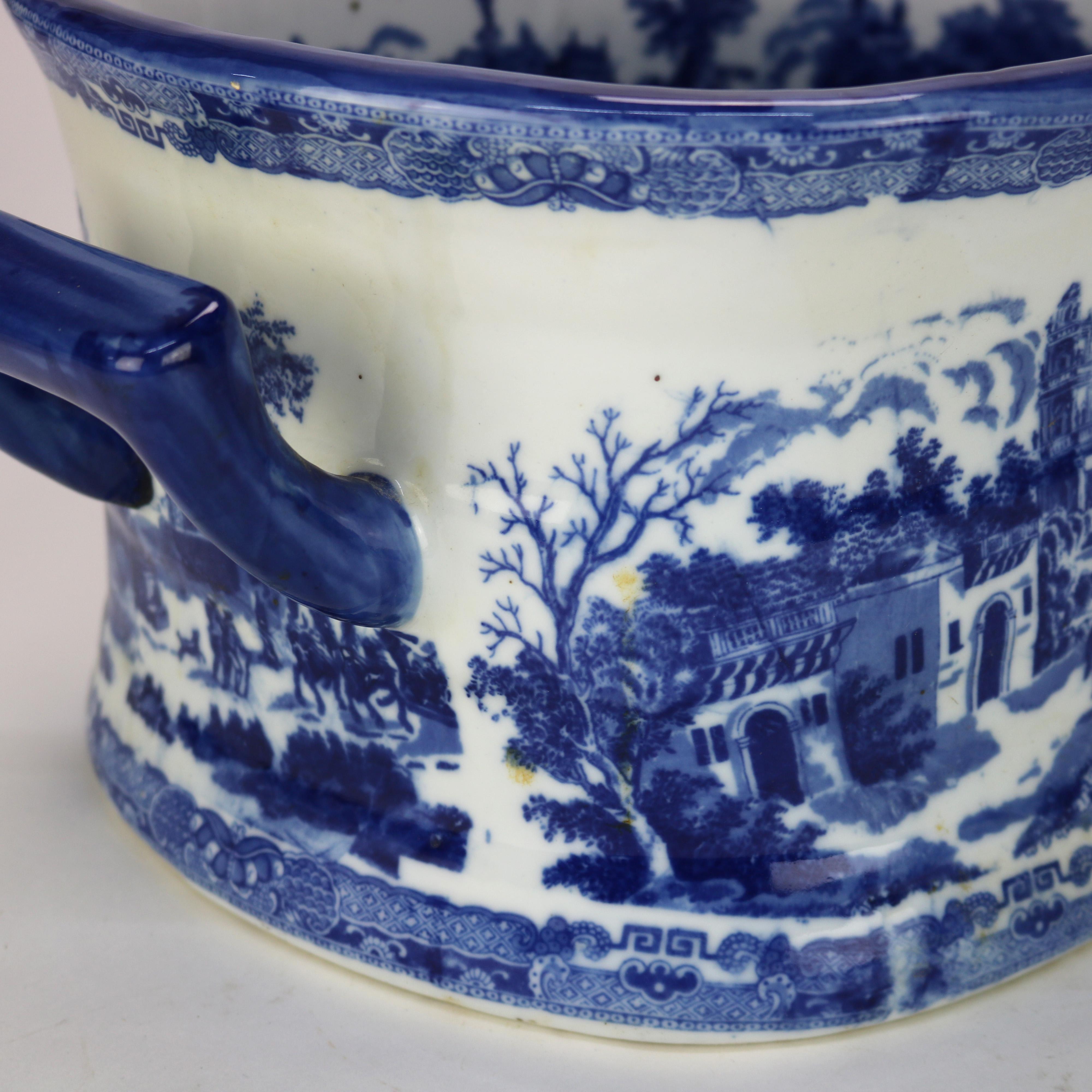 Antique English Staffordshire Flow Blue Pottery Double Handled Basin C1860 3