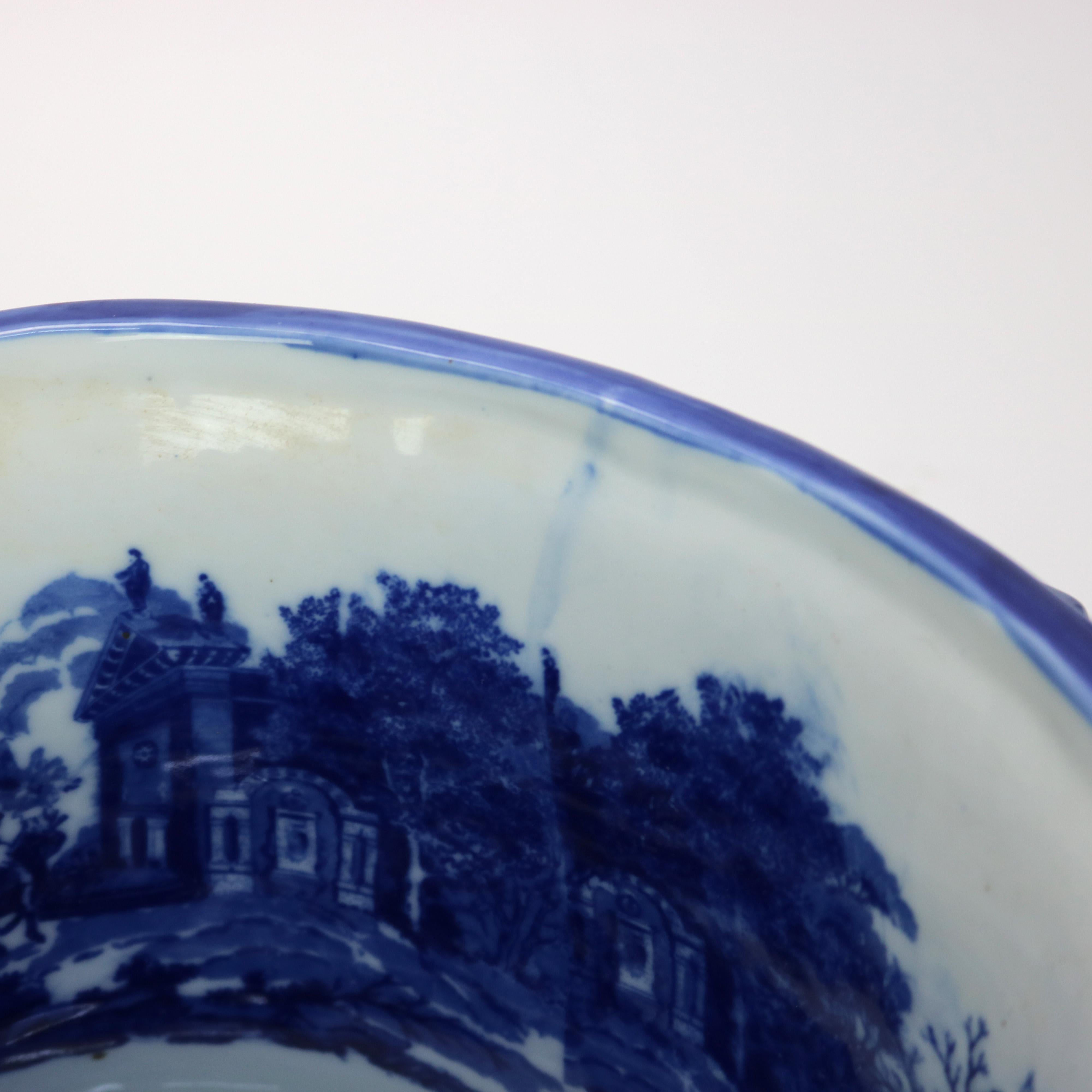 Antique English Staffordshire Flow Blue Pottery Double Handled Basin C1860 4