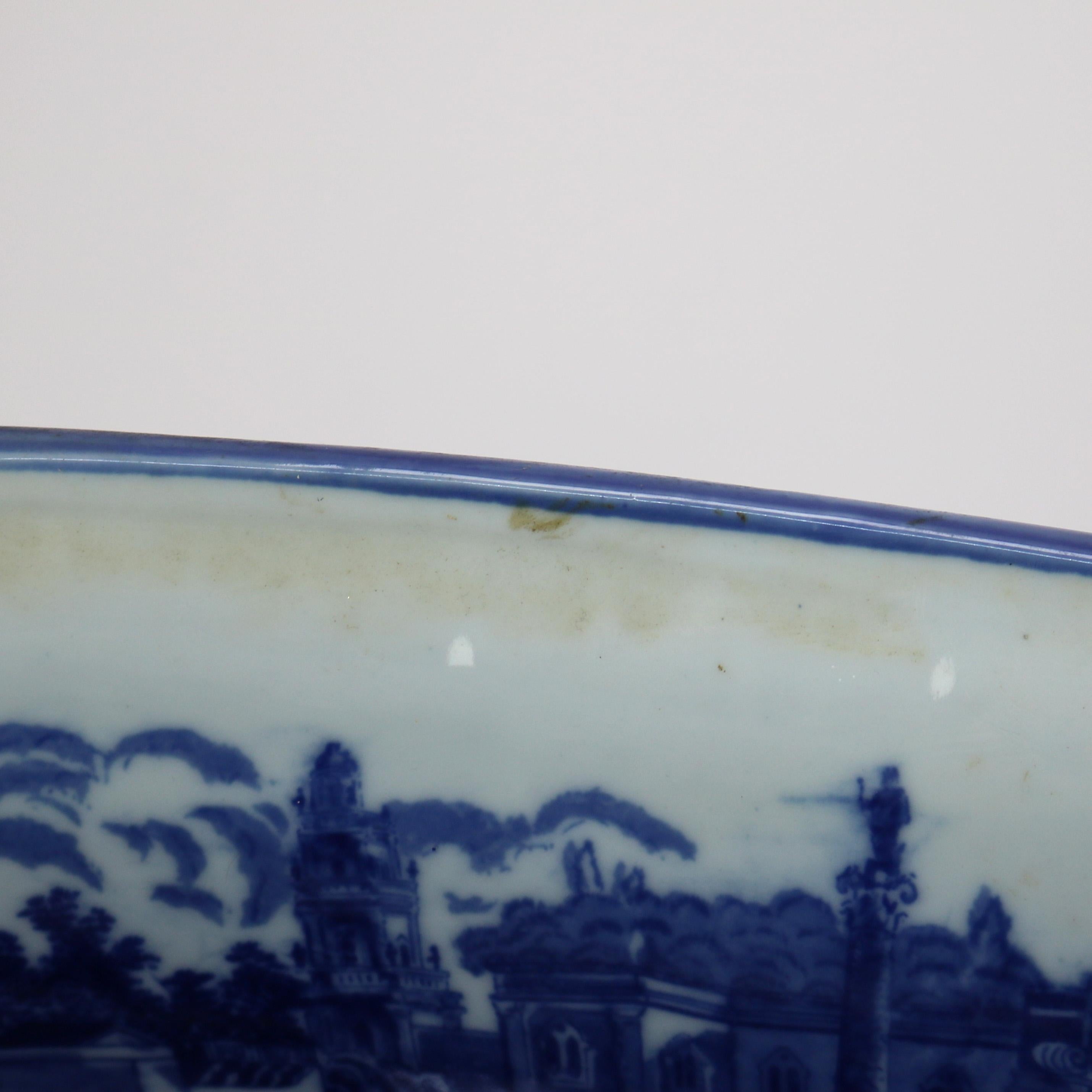 Antique English Staffordshire Flow Blue Pottery Double Handled Basin C1860 5