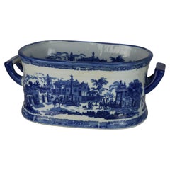 Antique English Staffordshire Flow Blue Pottery Double Handled Basin C1860