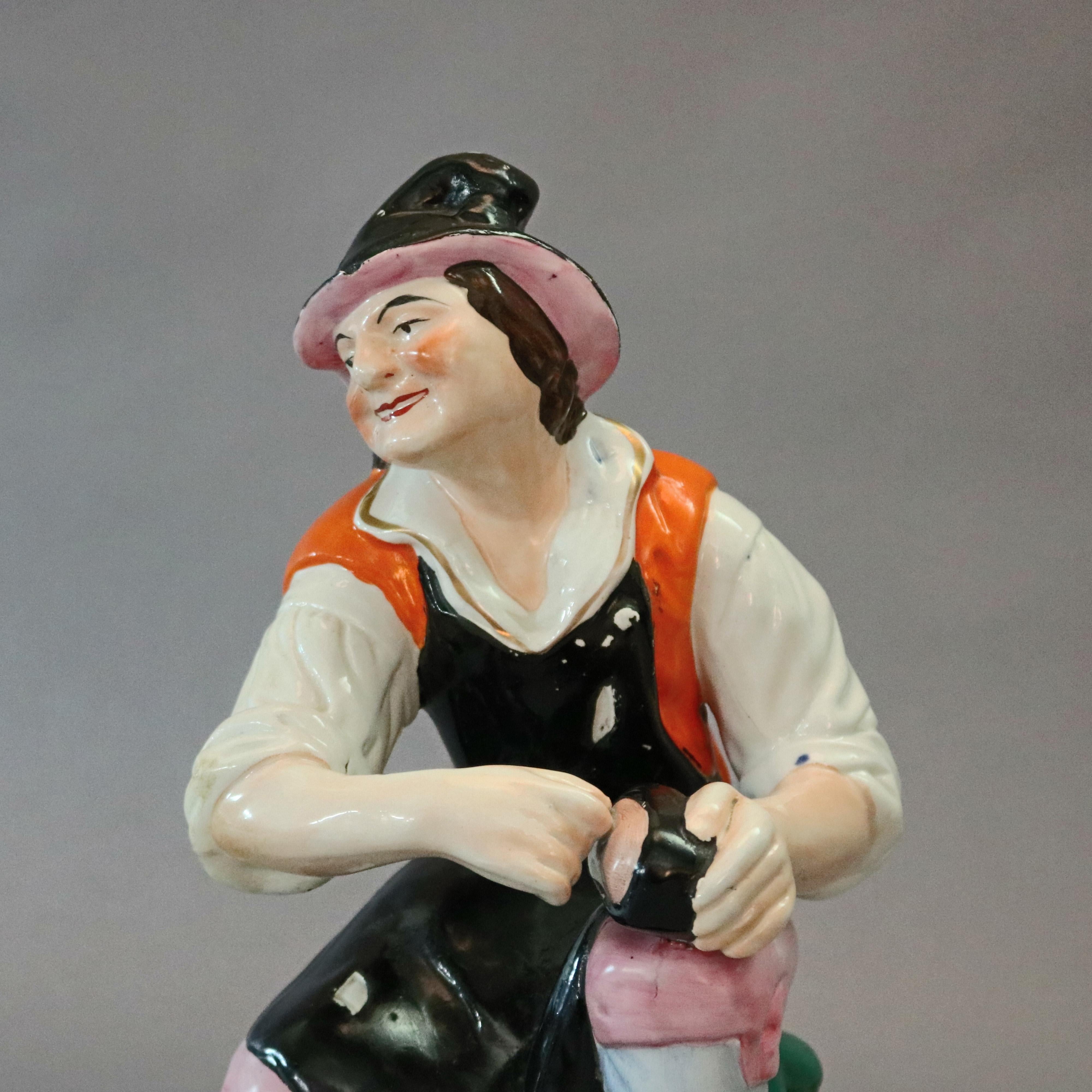 Molded Antique English Staffordshire Hand Painted Figural Porcelain Cobbler, circa 1860 For Sale