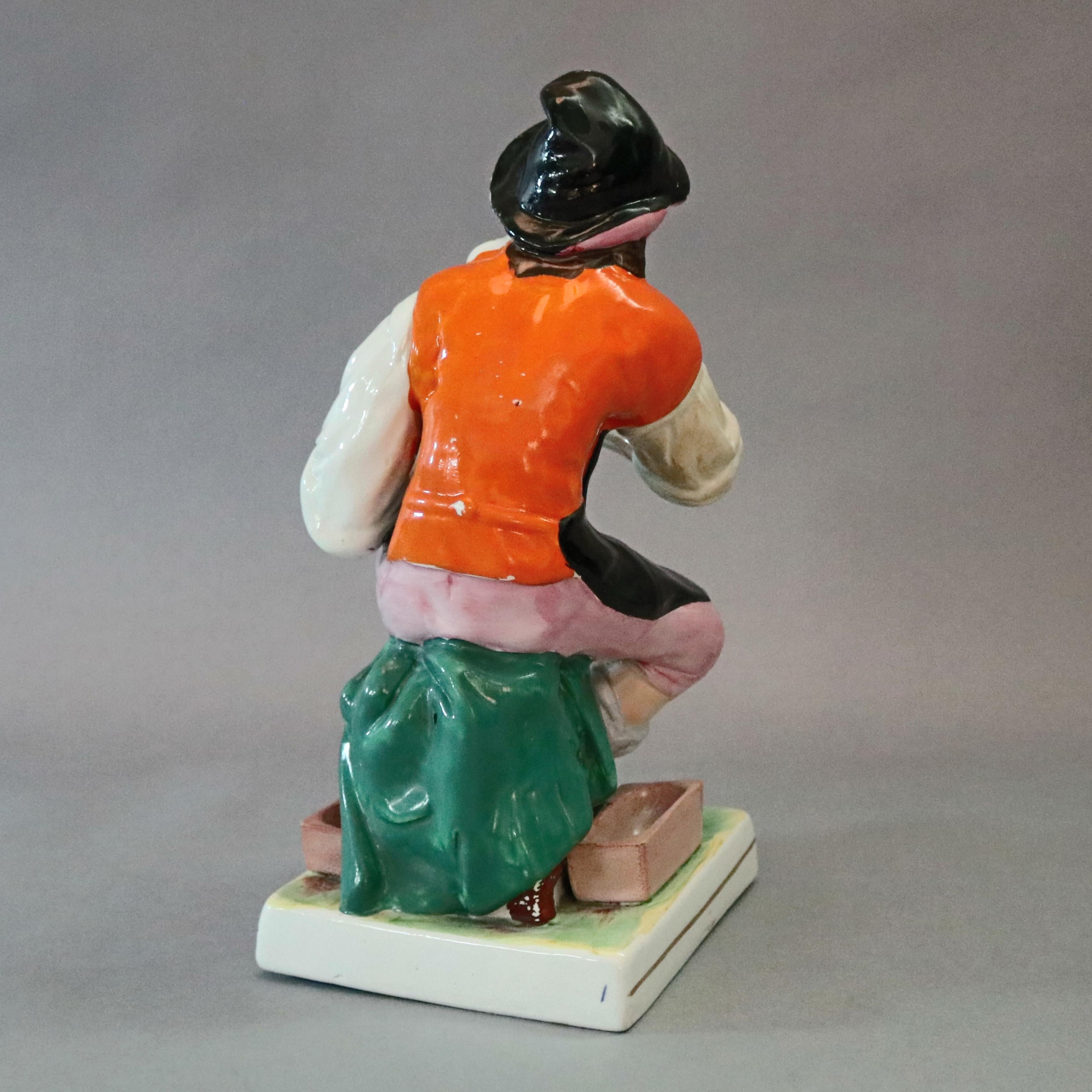 Antique English Staffordshire Hand Painted Figural Porcelain Cobbler, circa 1860 For Sale 1