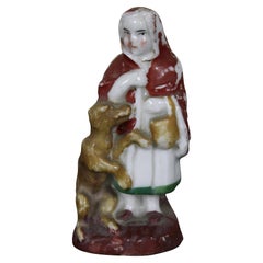 Antique English Staffordshire Miniature Red Riding Hood & Wolf Figurine