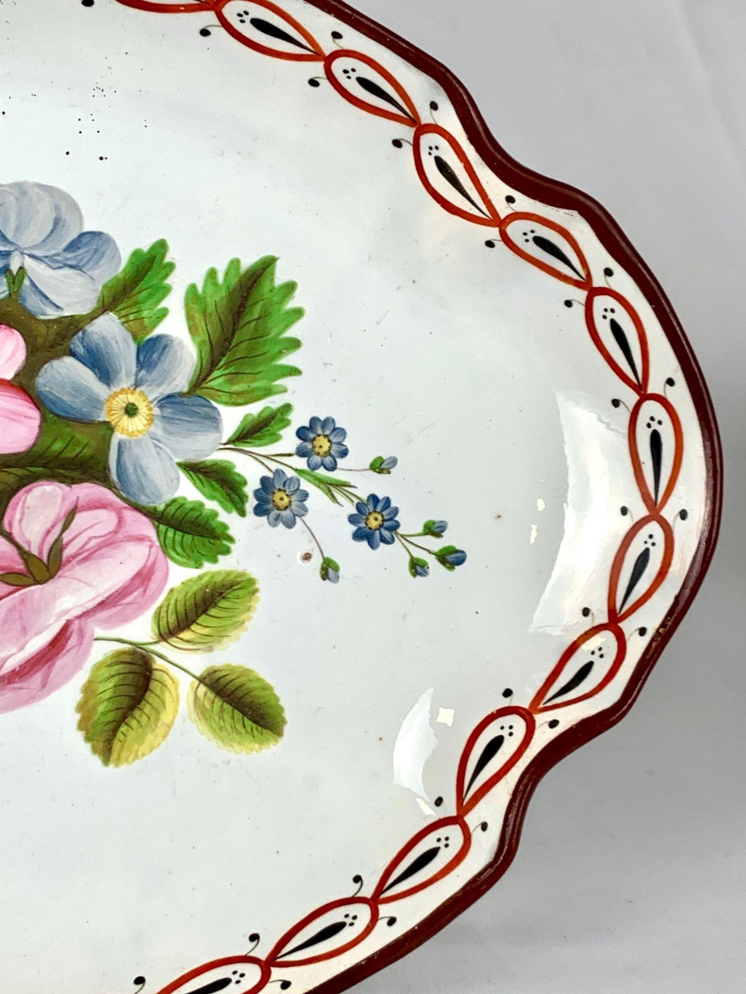Antique English Staffordshire Pearlware Dish Hand Painted Flowers Circa 1820 For Sale 2