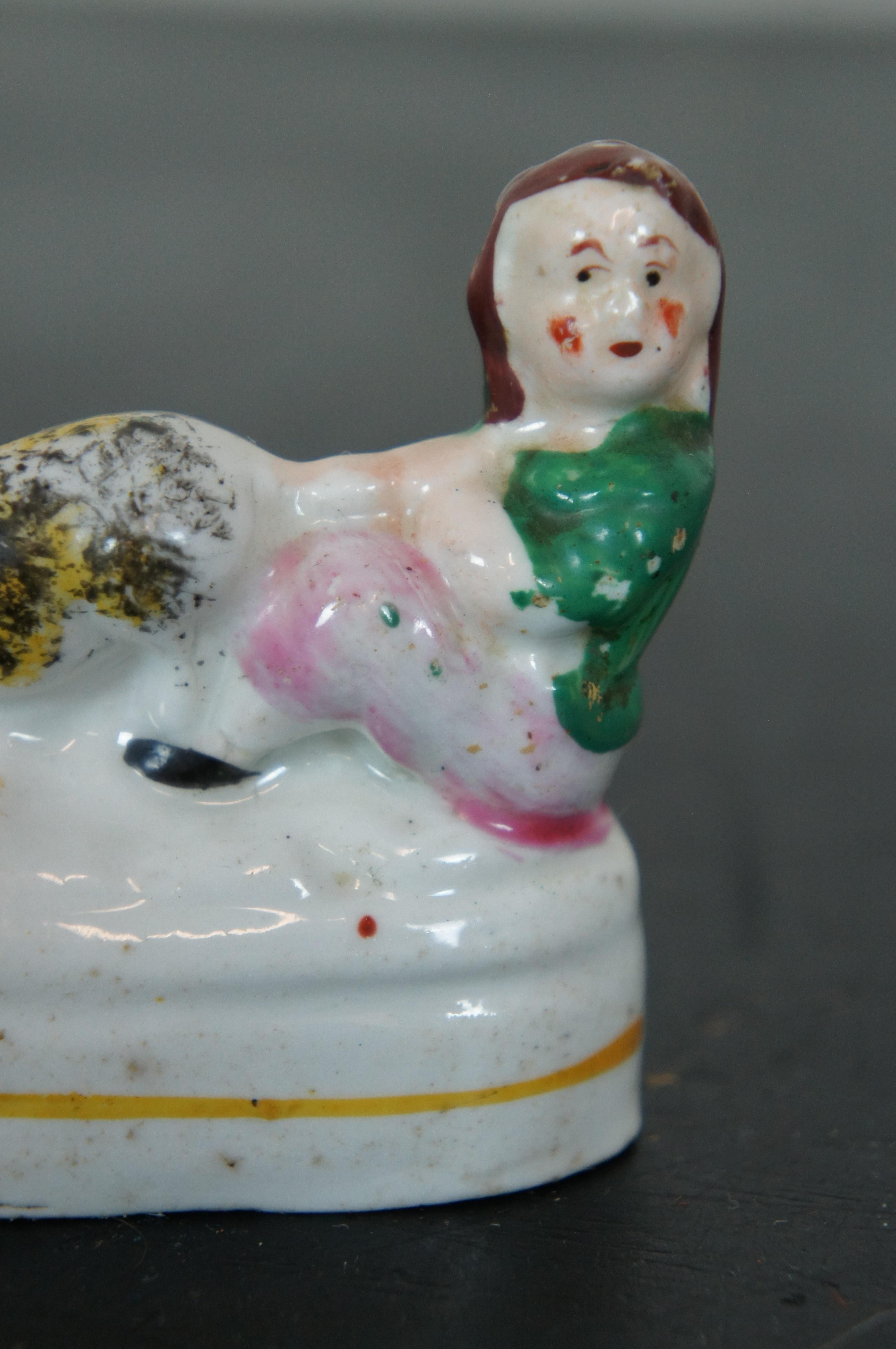 Antique English Staffordshire Porcelain Fairing Figurine Girl Pulling Cats Tail 3