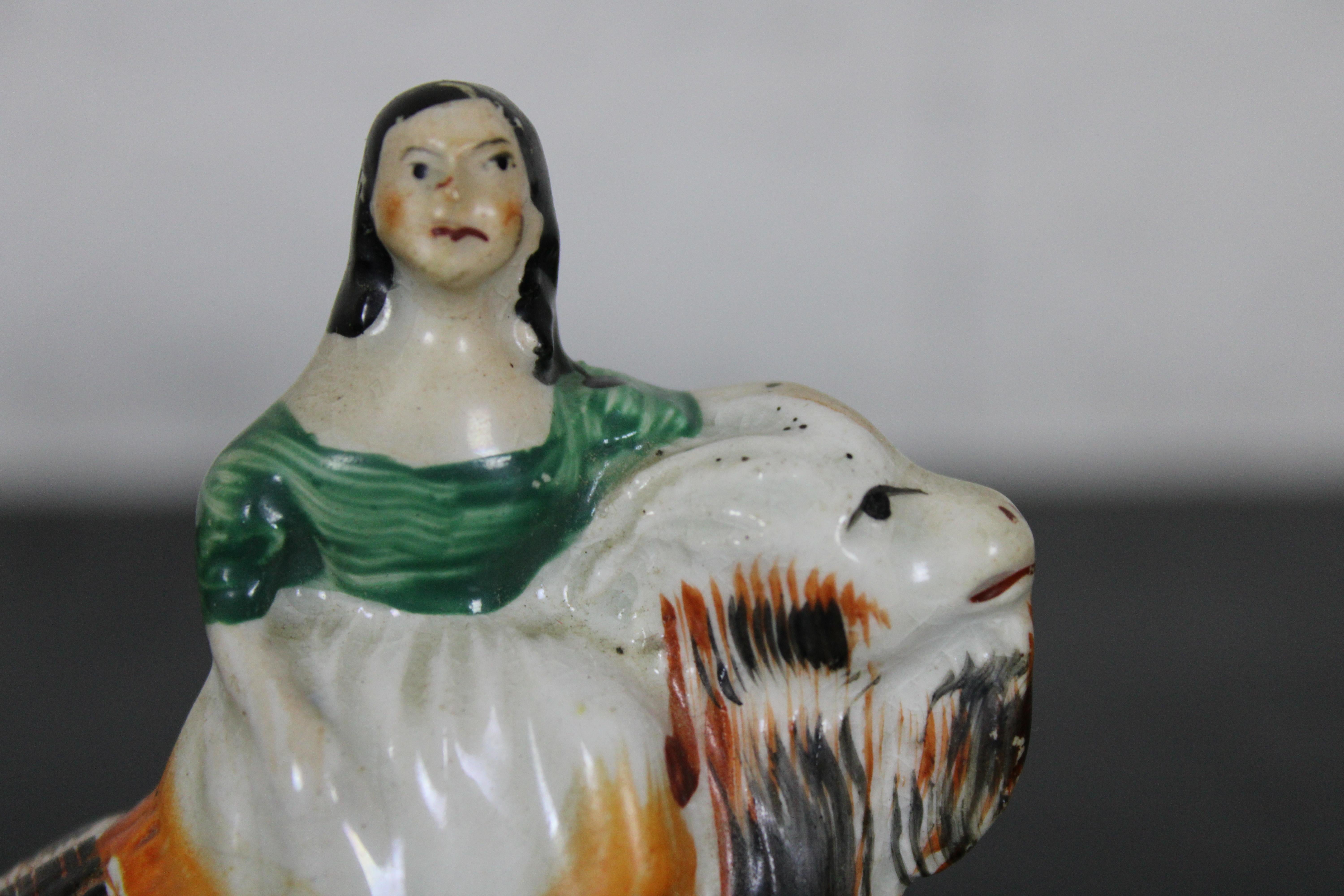 Antique English Staffordshire Porcelain Figurine Girl Riding a Goat 3