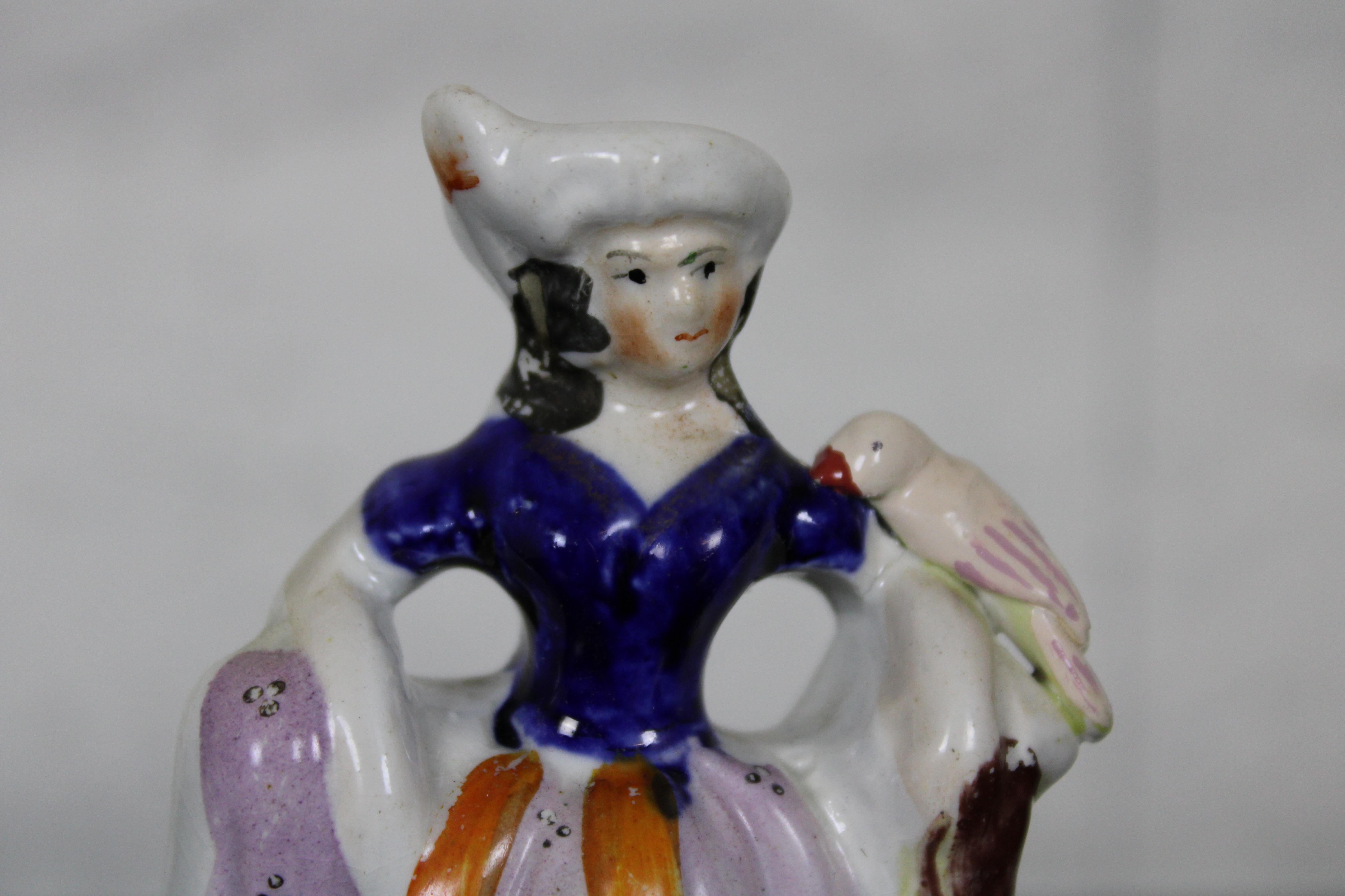 Antique English Staffordshire Porcelain Figurine Girl Seated on Waterfall Bird For Sale 6