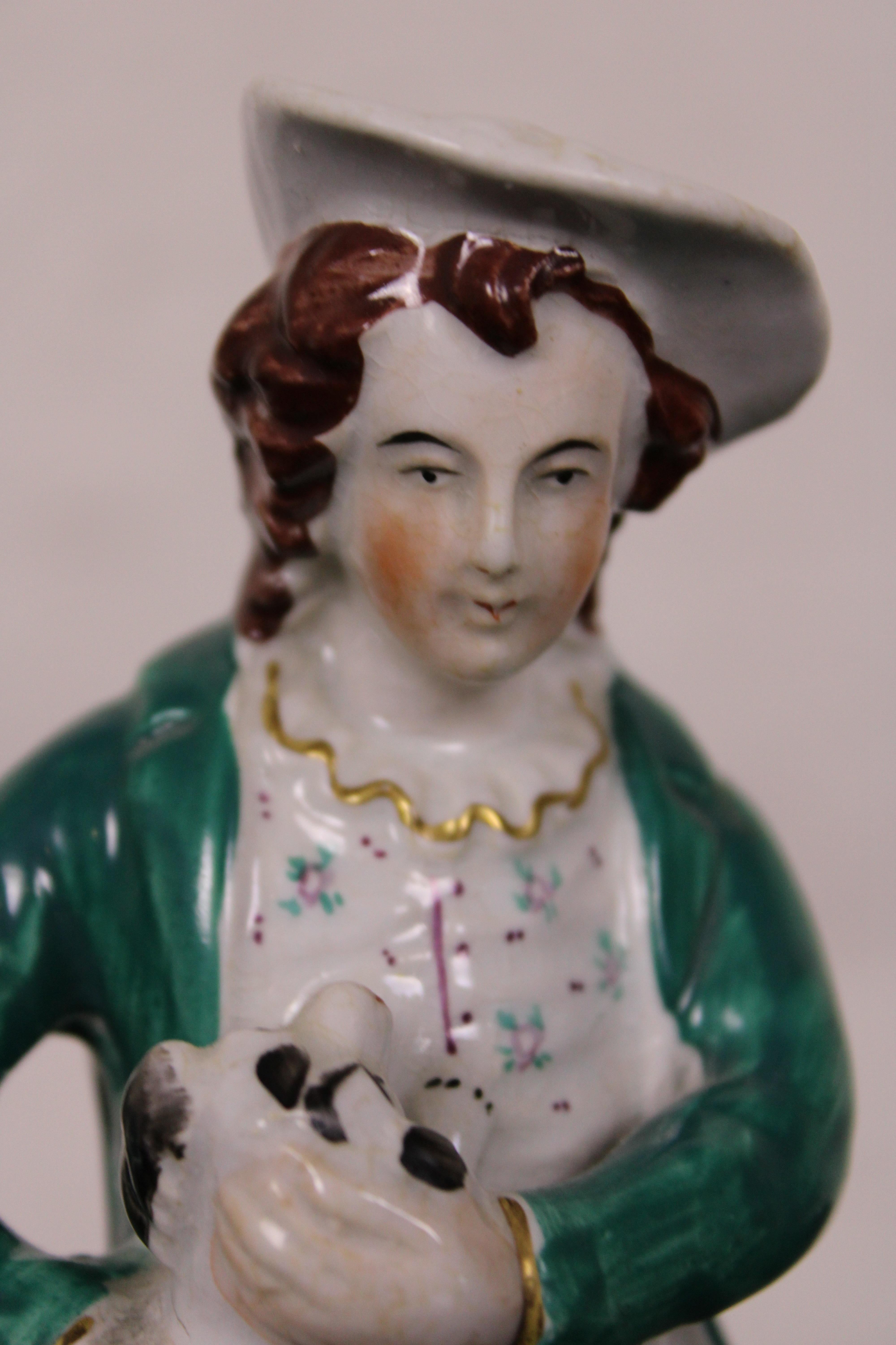 Antique English Staffordshire Porcelain Figurine Man with Spotted Dog 5