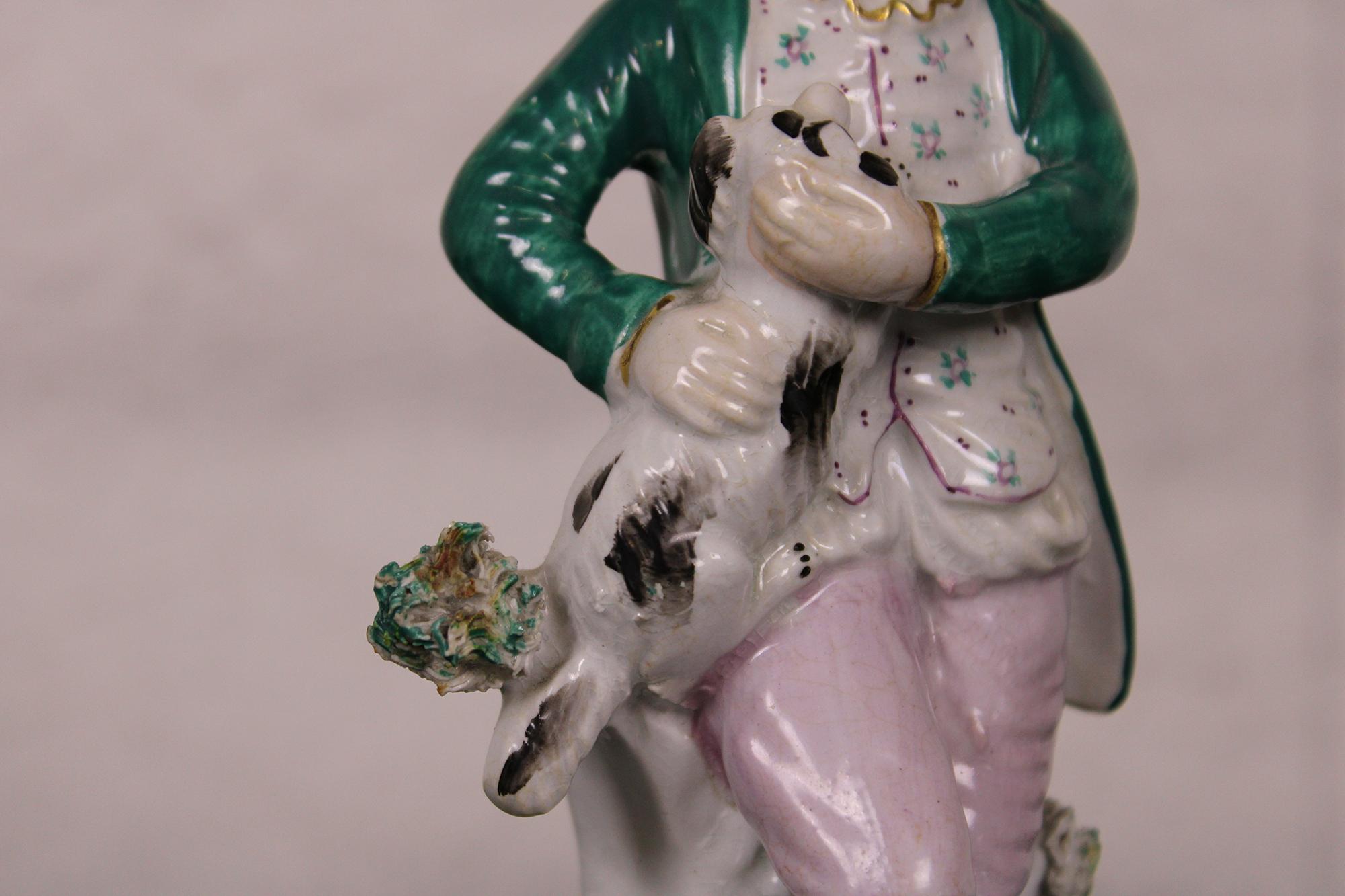 Antique English Staffordshire Porcelain Figurine Man with Spotted Dog 6
