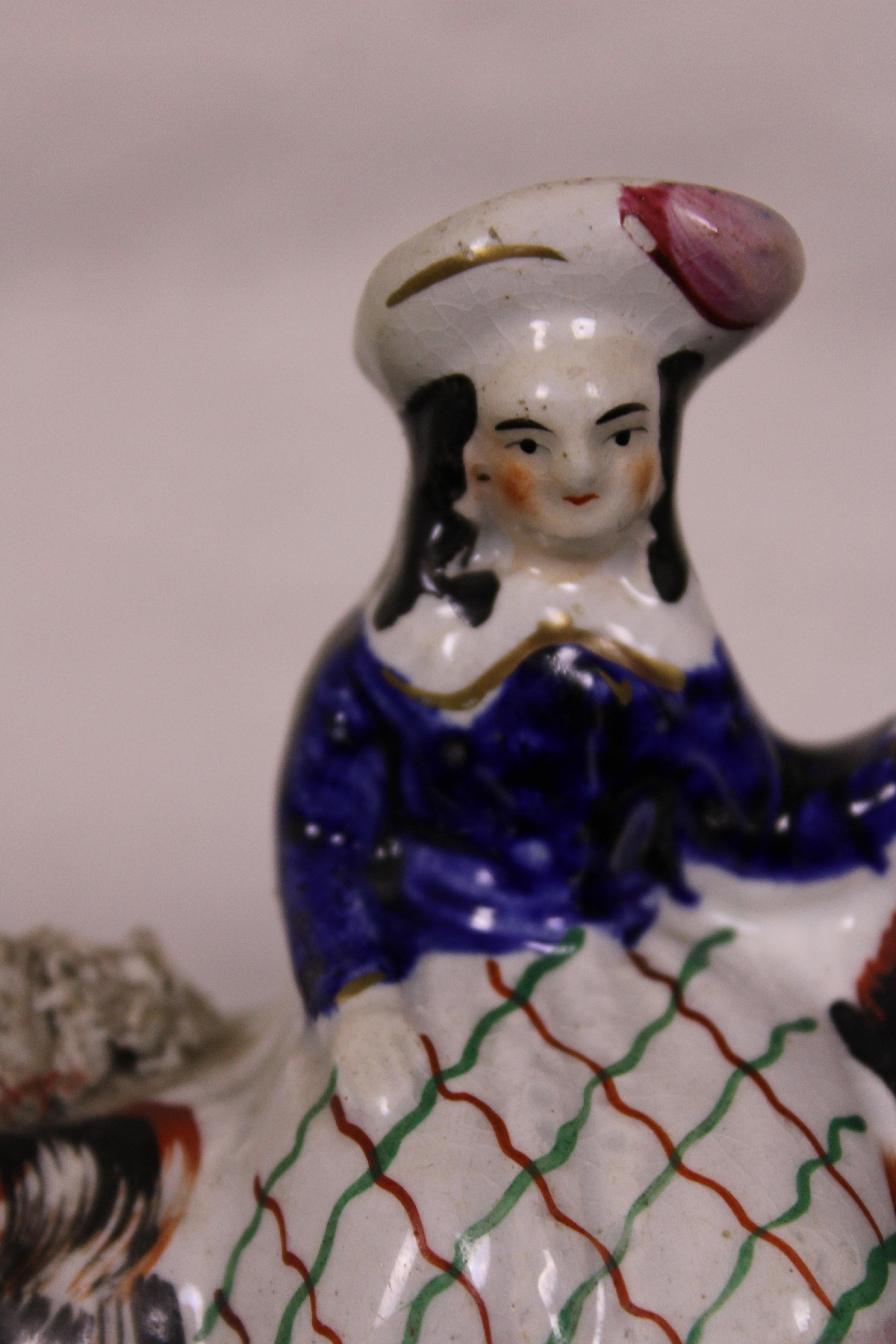 Antique English Staffordshire Porcelain Figurine Scottish Girl Riding Goat For Sale 5