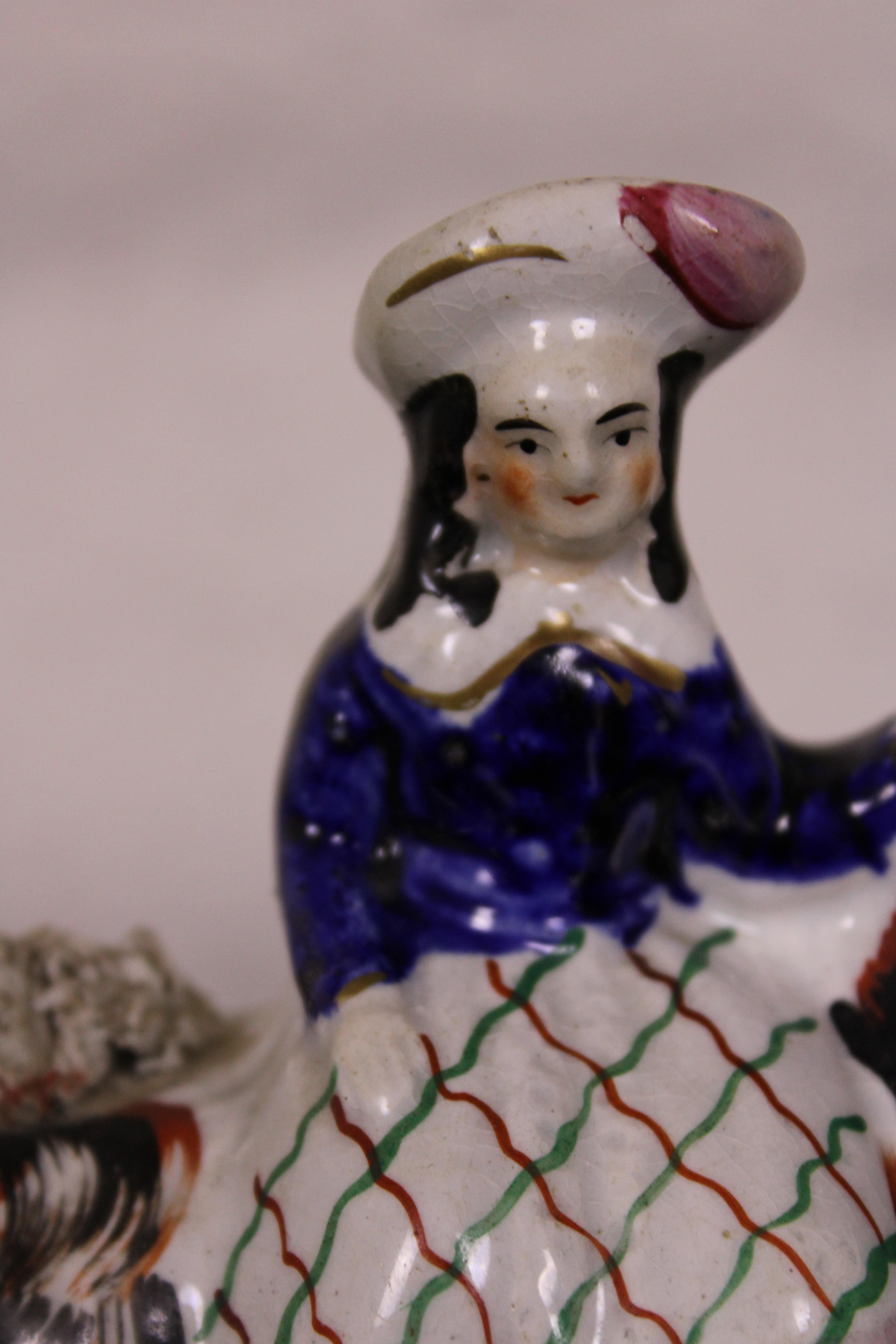 Antique English Staffordshire Porcelain Figurine Scottish Girl Riding Goat For Sale 4