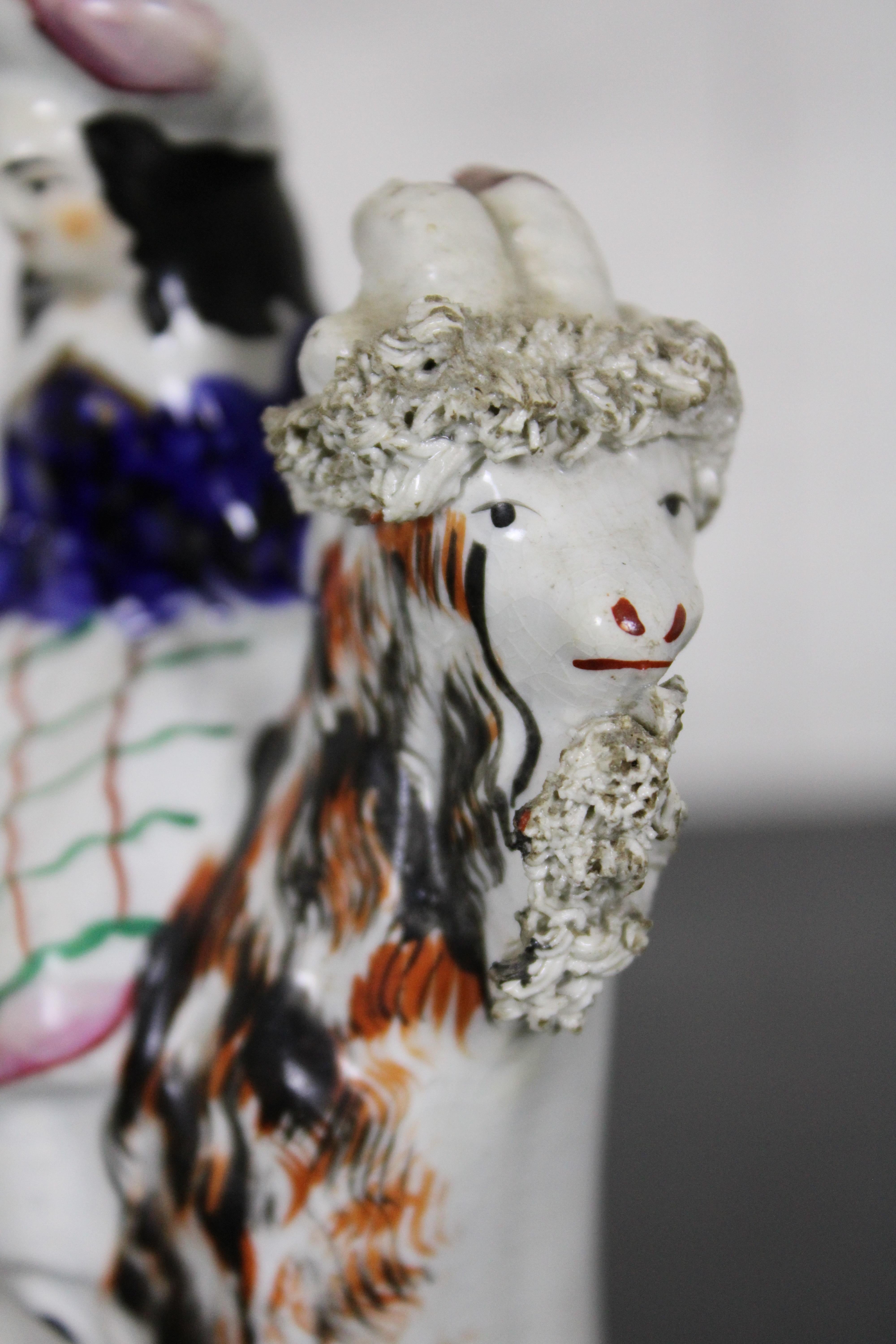Antique English Staffordshire Porcelain Figurine Scottish Girl Riding Goat For Sale 5