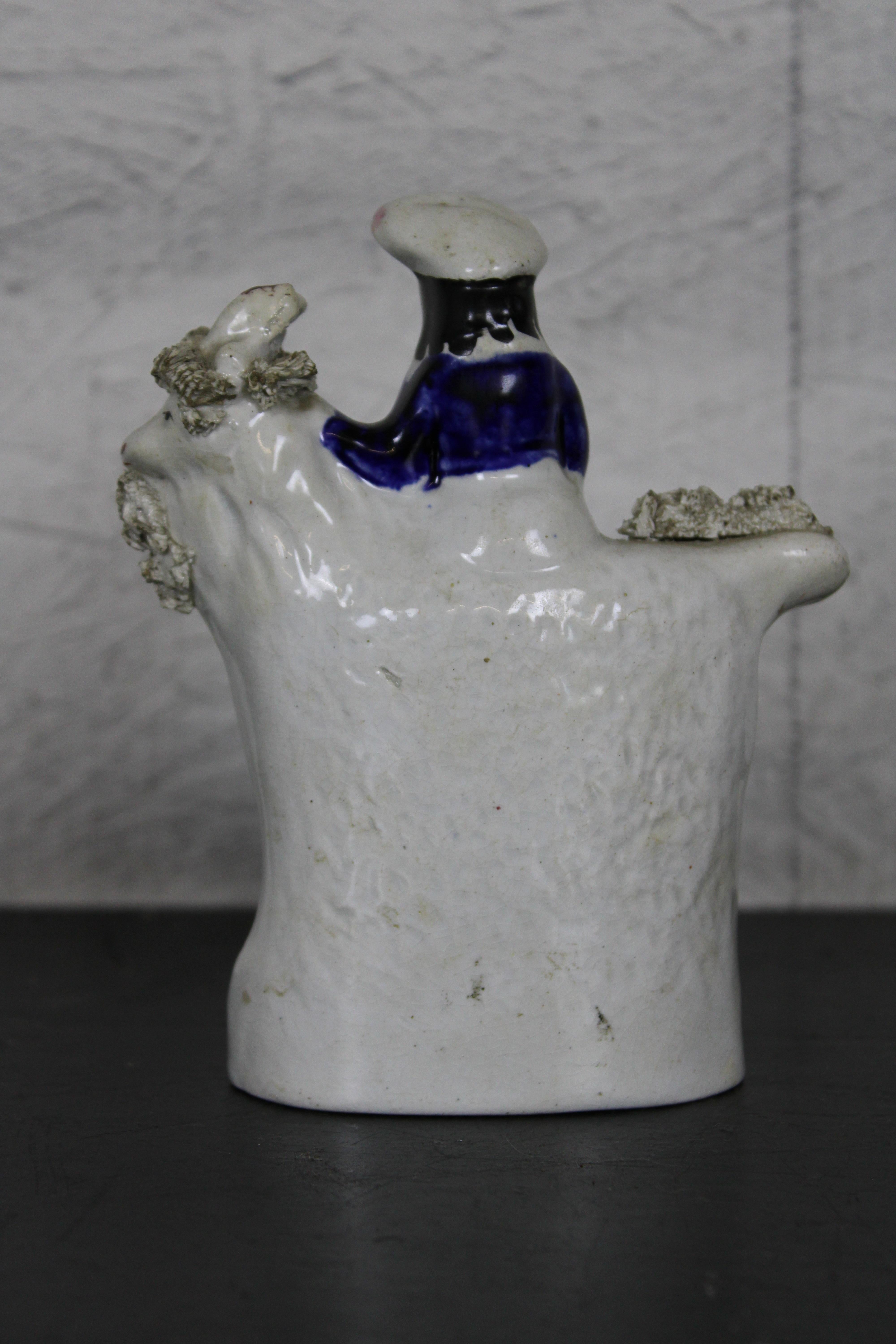 Victorian Antique English Staffordshire Porcelain Figurine Scottish Girl Riding Goat For Sale