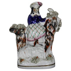 Antique English Staffordshire Porcelain Figurine Scottish Girl Riding Goat