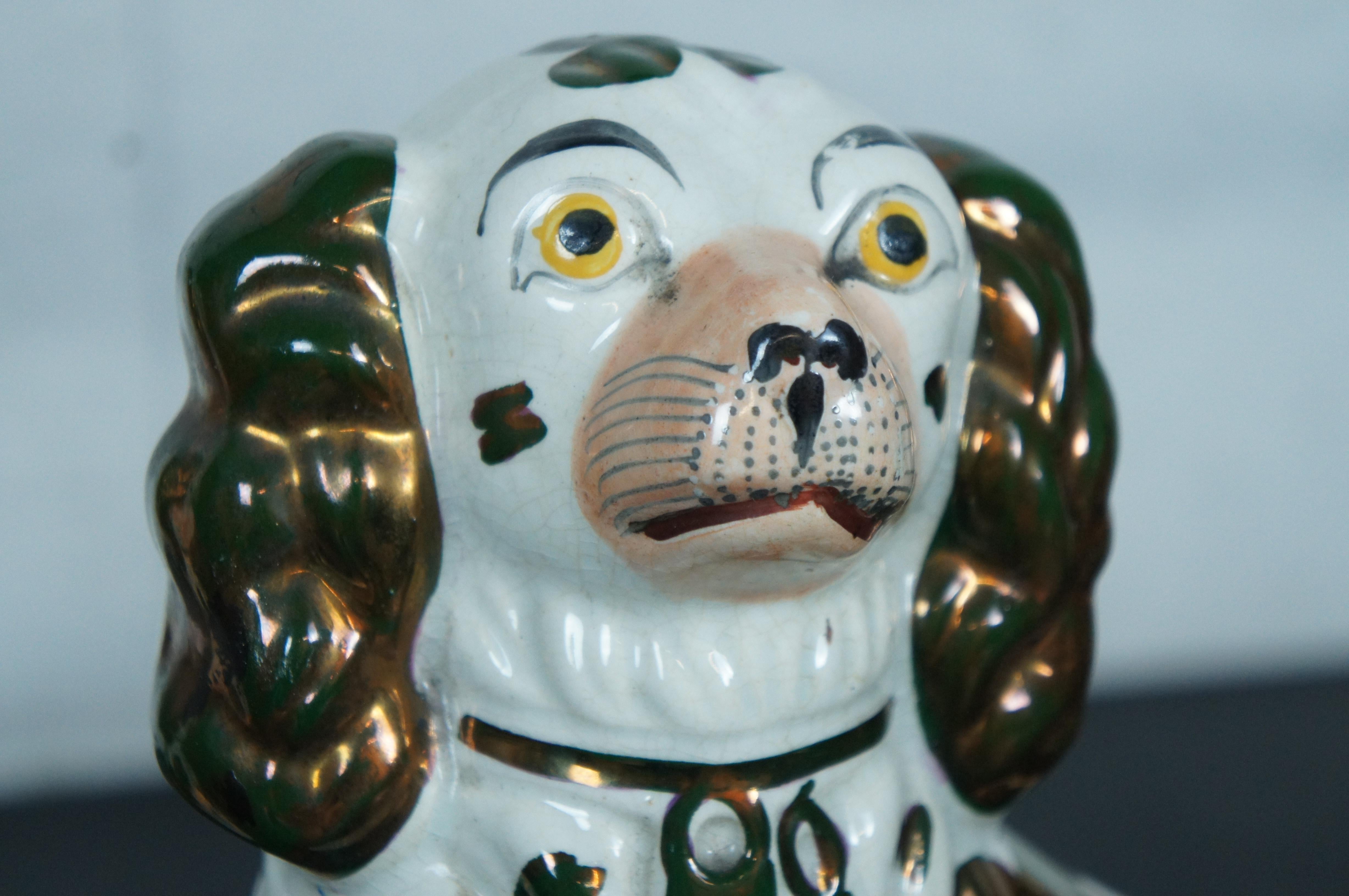 Antique English Staffordshire Porcelain Lustreware King Charles Spaniel Dogs 10